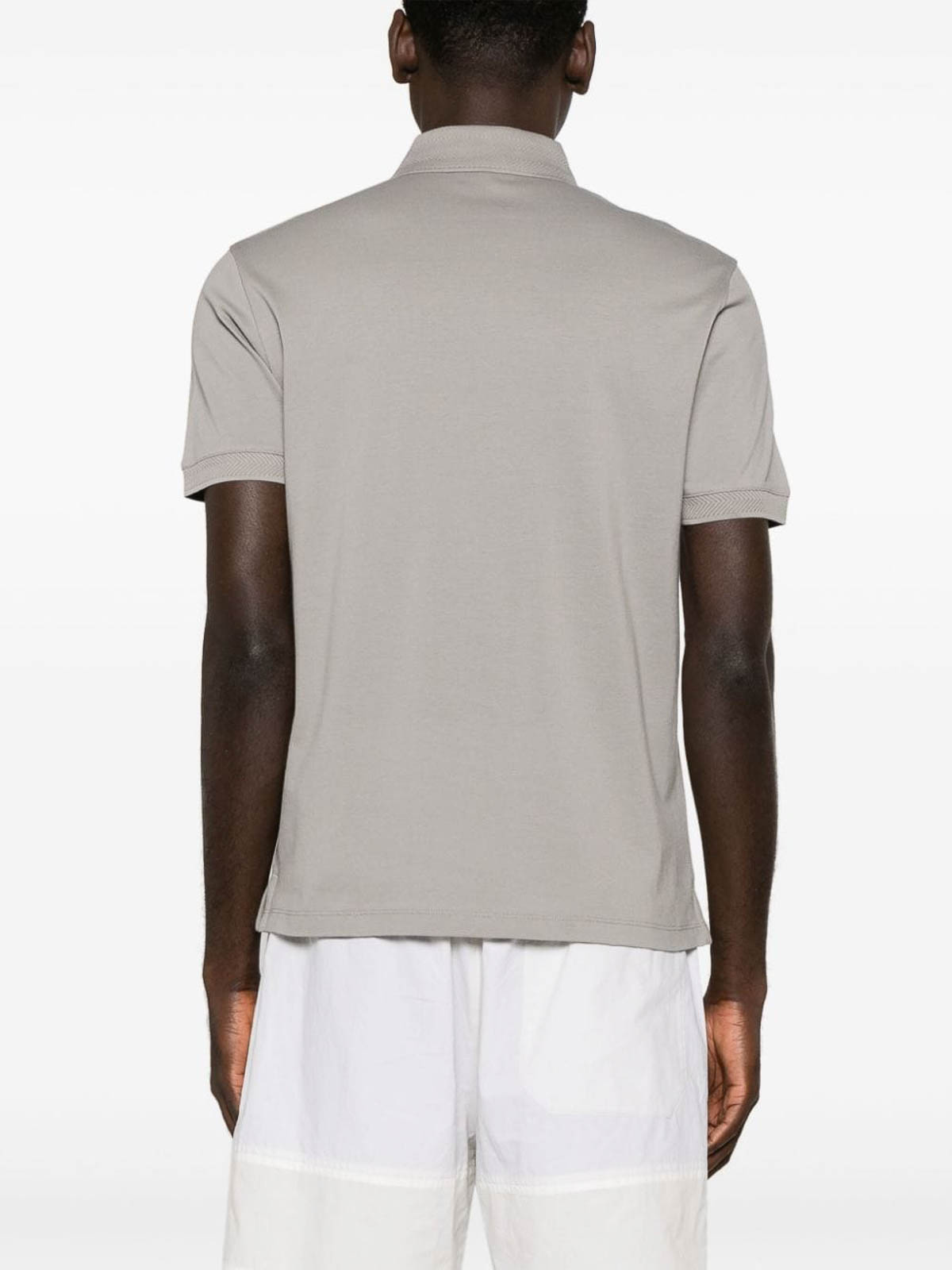 Shop Emporio Armani Logo Cotton Polo Shirt In Grey