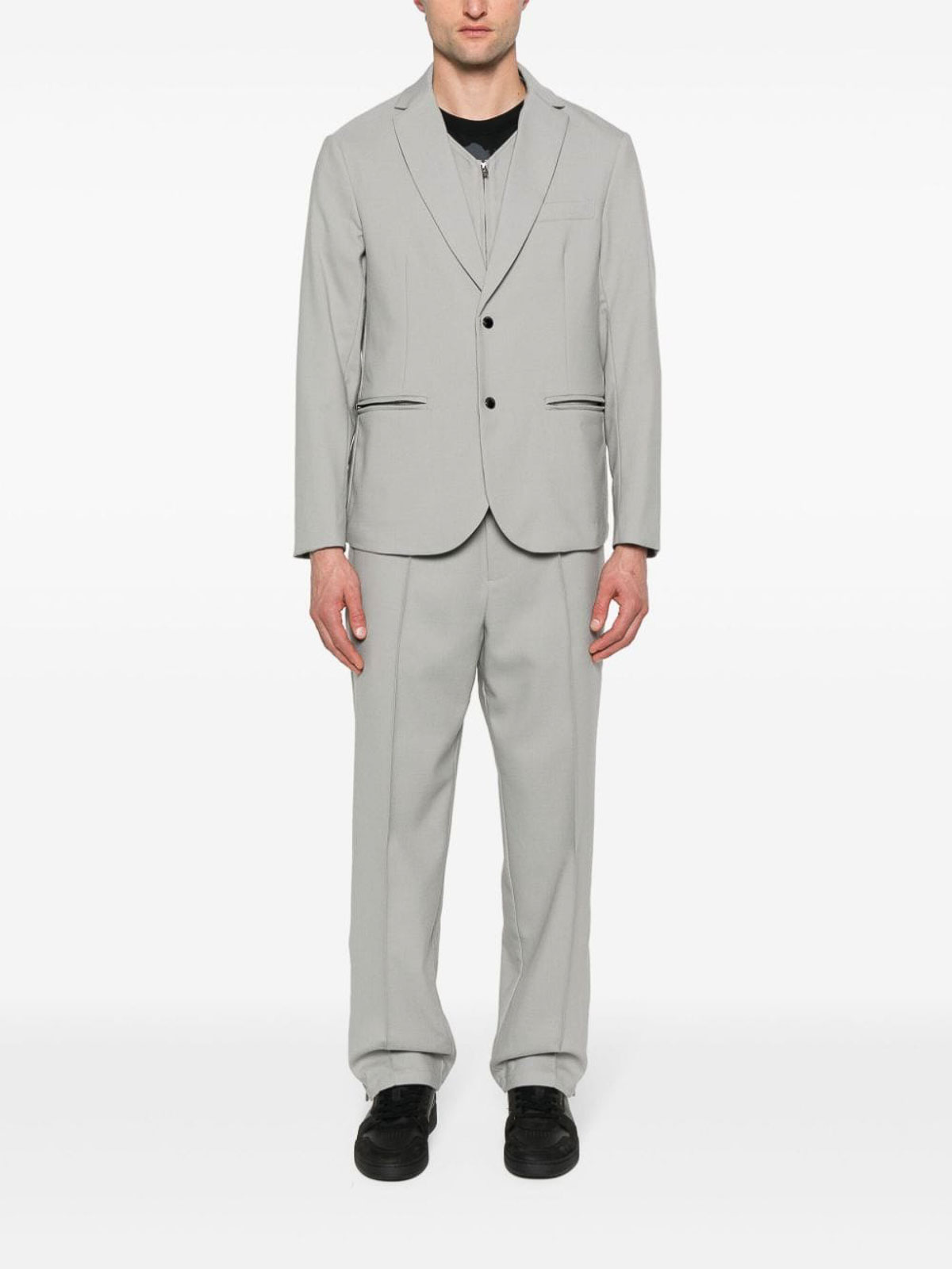 Shop Emporio Armani Wool Blend Single-breasted Blazer Jacket In Grey