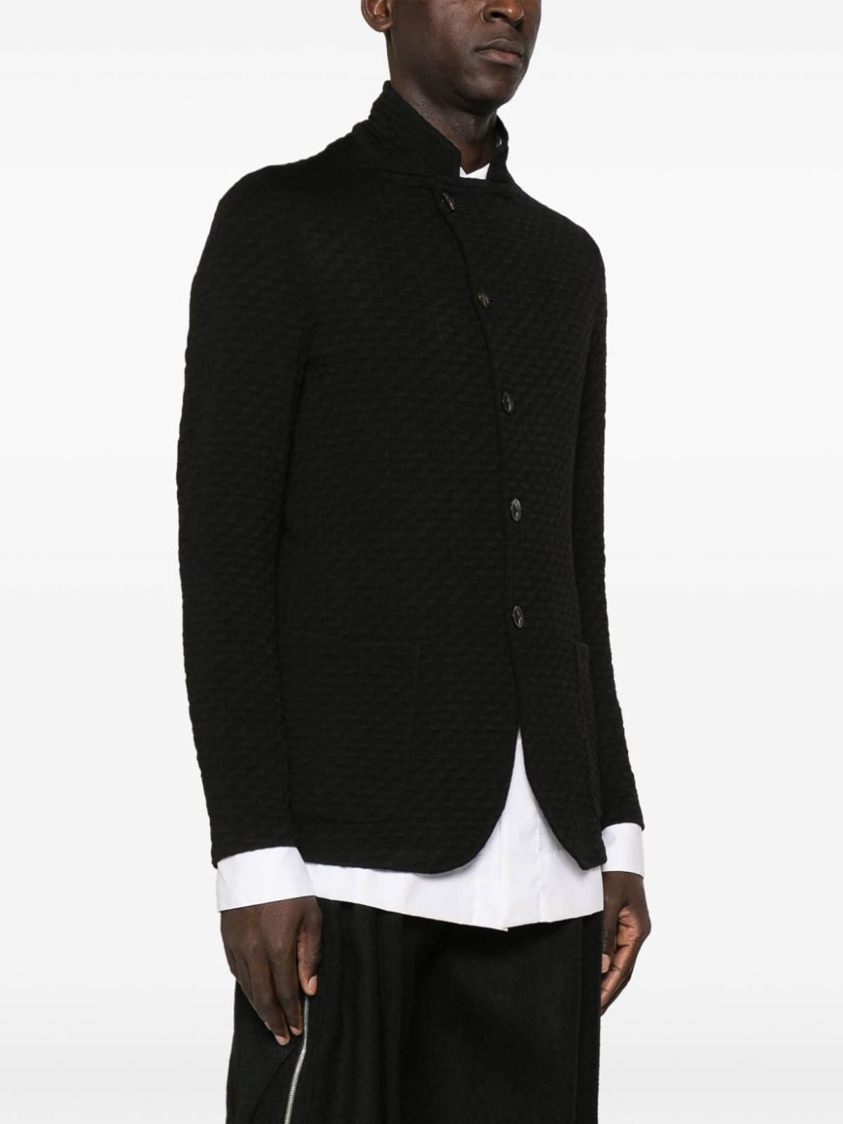 Shop Emporio Armani Wool Blend Blazer Jacket In Black