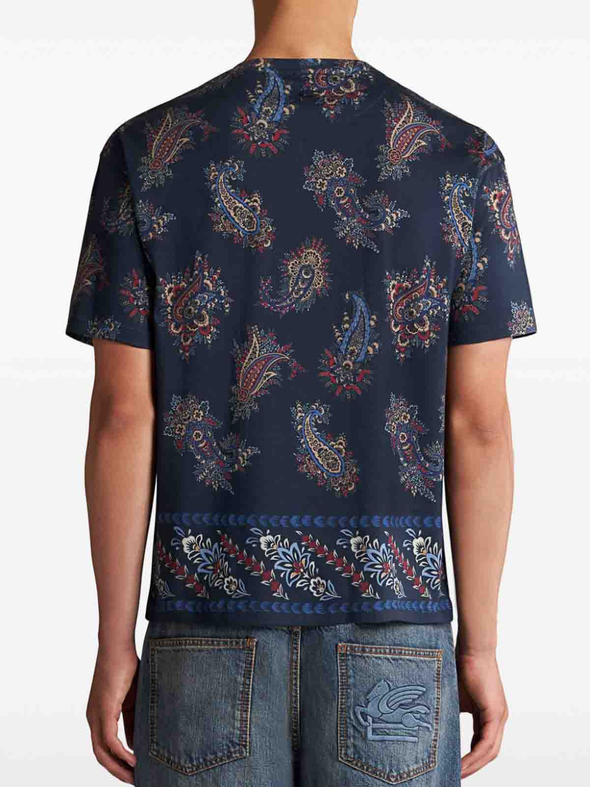 Shop Etro Printed Cotton T-shirt In Blue