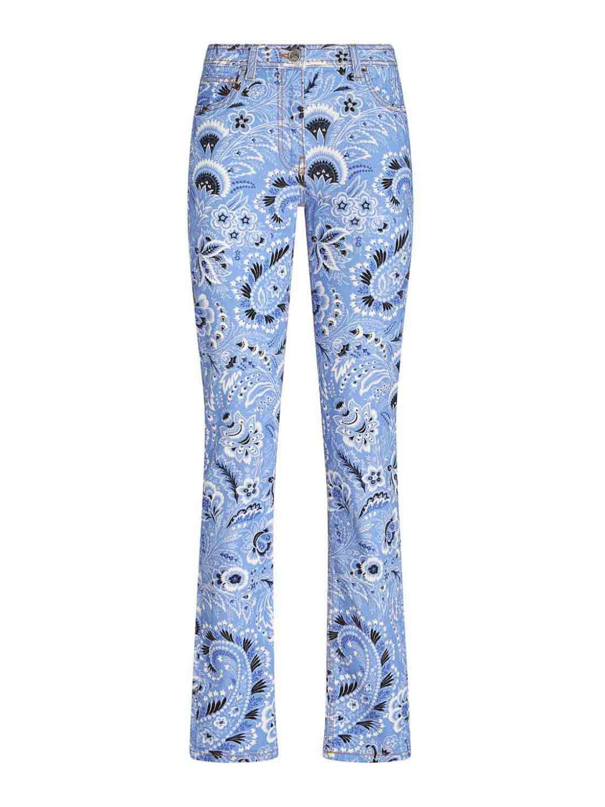 Etro Printed Denim Jeans In Blue