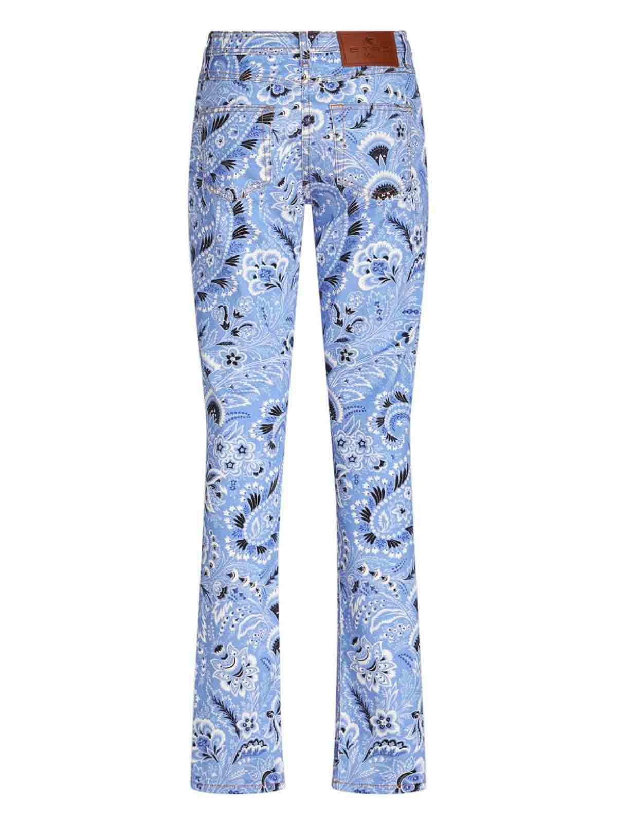 Shop Etro Printed Denim Jeans In Blue