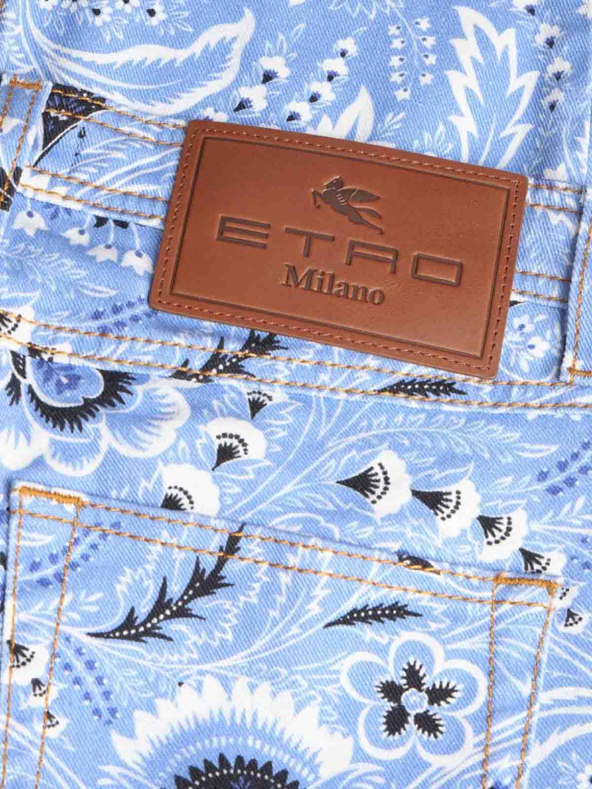 Shop Etro Printed Denim Jeans In Blue