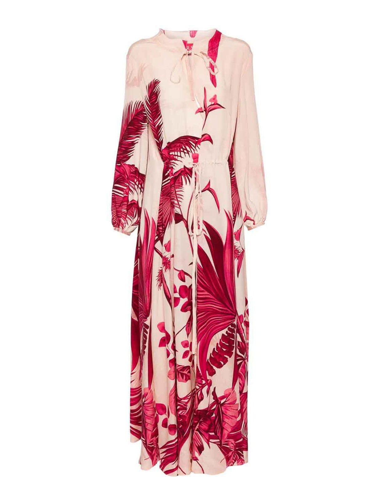 F.r.s For Restless Sleepers Printed Silk Long Dress In Nude & Neutrals