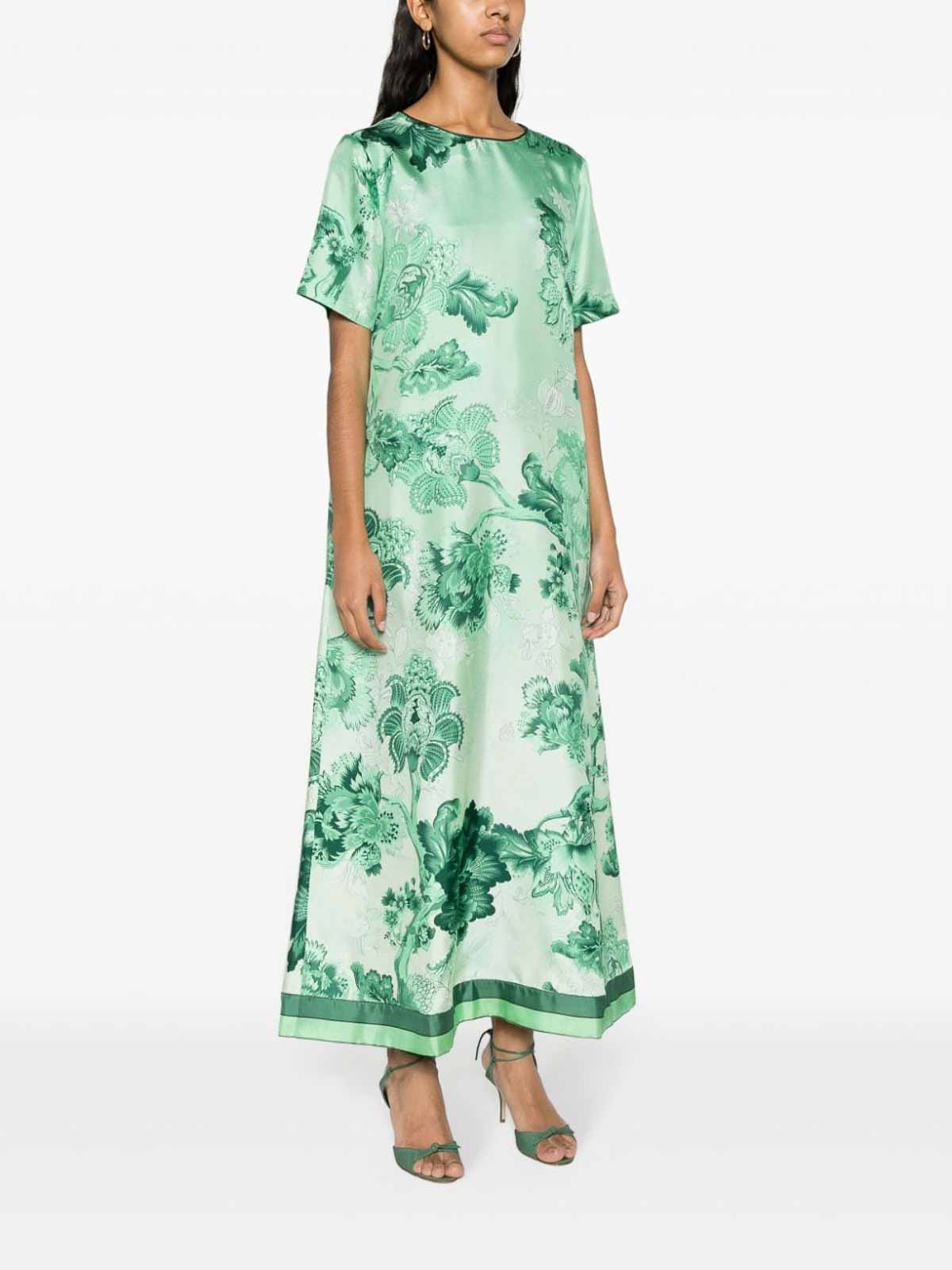 Shop F.r.s For Restless Sleepers Printed Silk Long Dress In Green