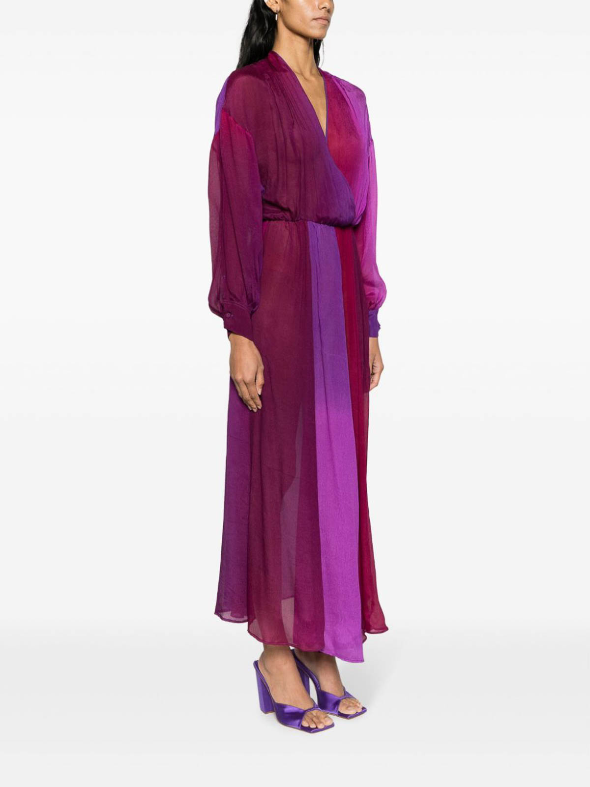 Shop Forte Forte Silk Long Shaded Dress In Purple