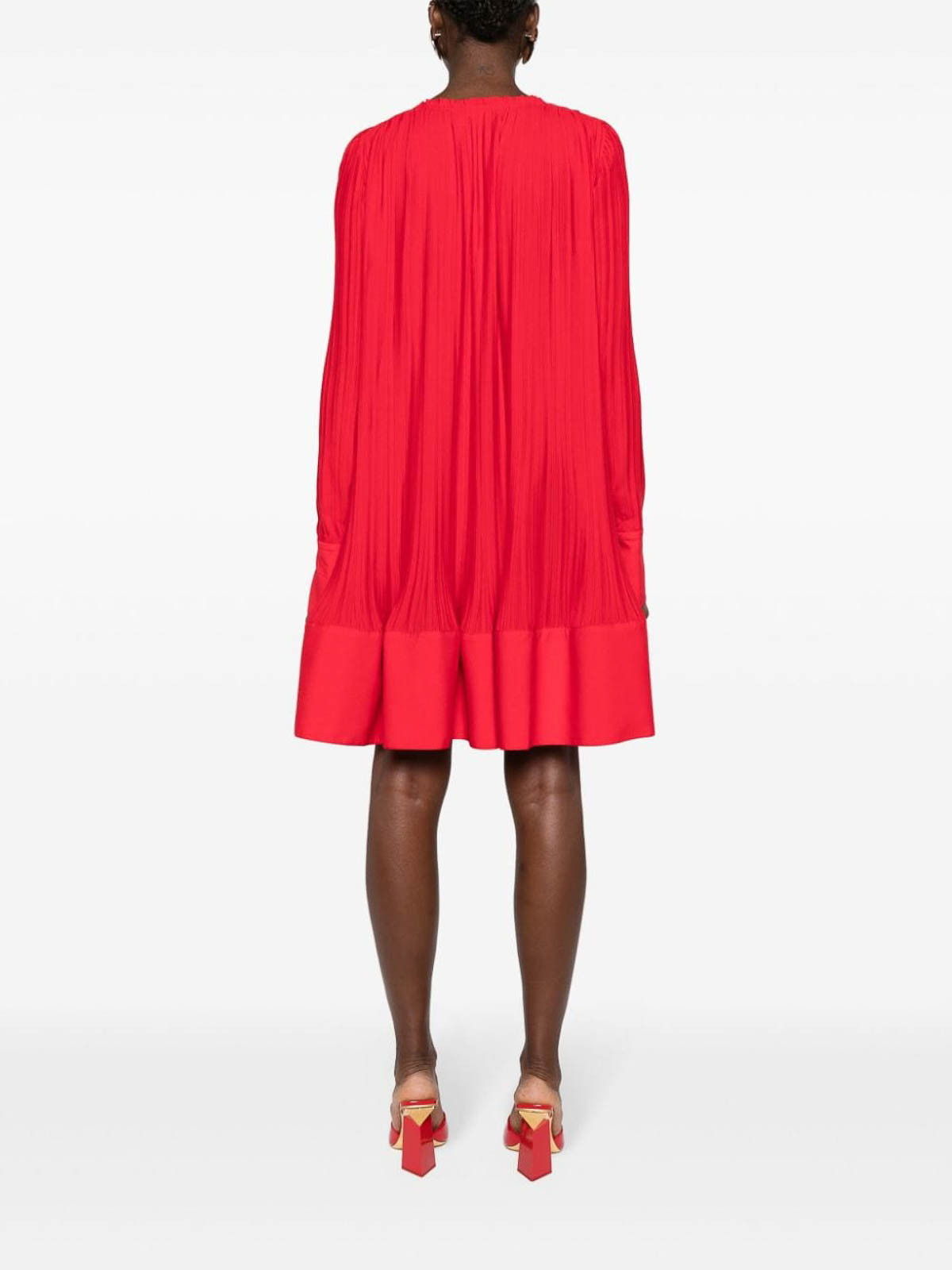 Shop Lanvin Pleated Mini Dress In Red