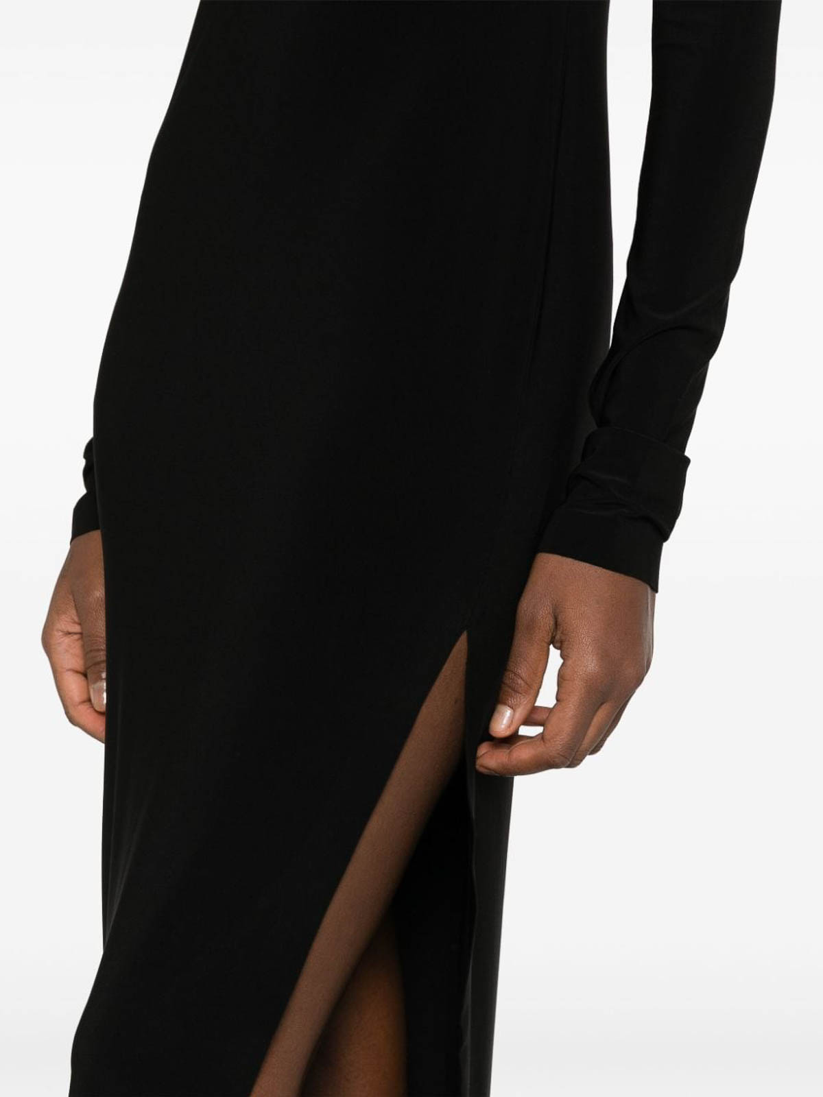 Shop Norma Kamali Side Slits Turtleneck Midi Dress In Black