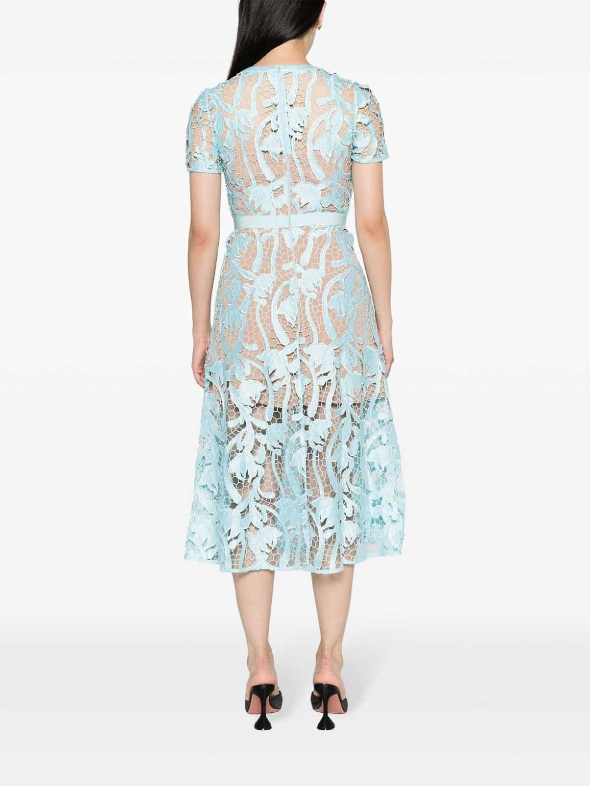 Shop Self-portrait Lace Midi Dress In Blue