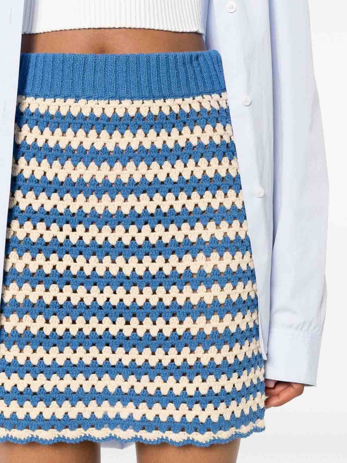 Shop Semicouture Monique Striped Cotton Mini Skirt In Blue