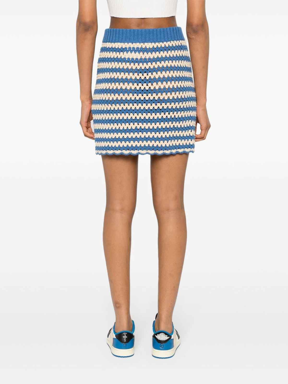 Shop Semicouture Monique Striped Cotton Mini Skirt In Blue