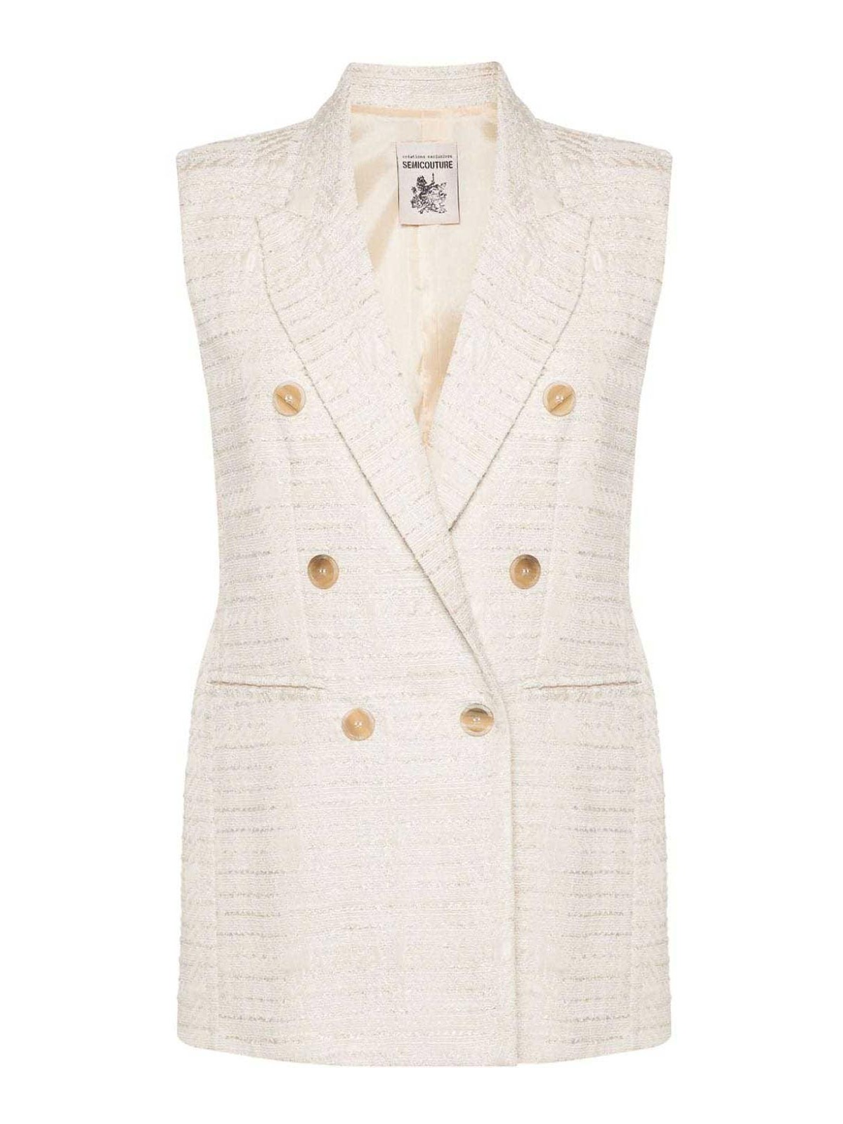 Shop Semicouture Alex Tailored Cotton Blend Vest In Beige