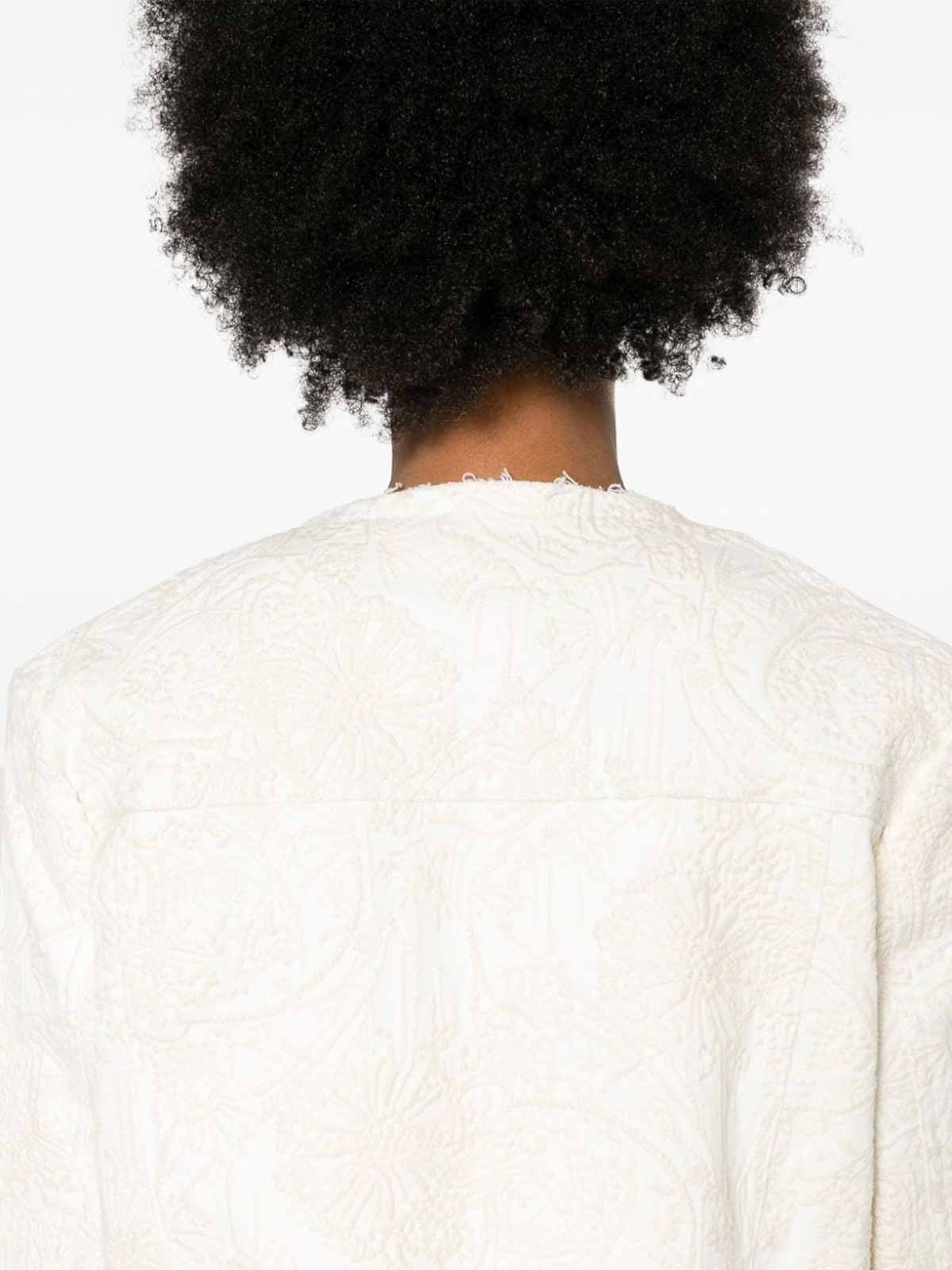 Shop Semicouture Catherine Embroidered Denim Jacket In White