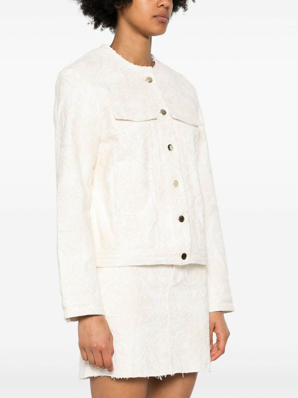Shop Semicouture Catherine Embroidered Denim Jacket In White