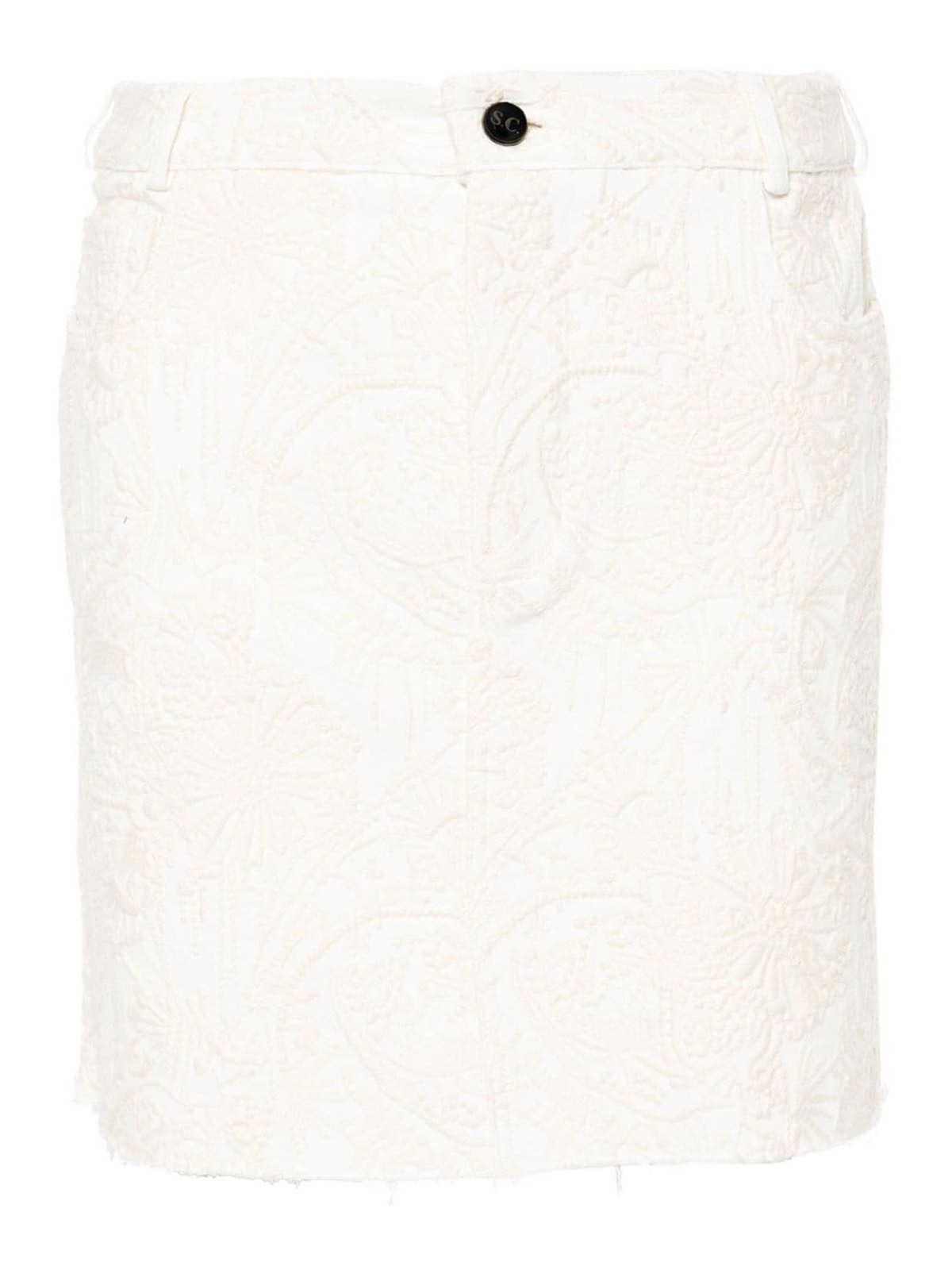 Shop Semicouture Georgia Embroidered Denim Mini Skirt In White
