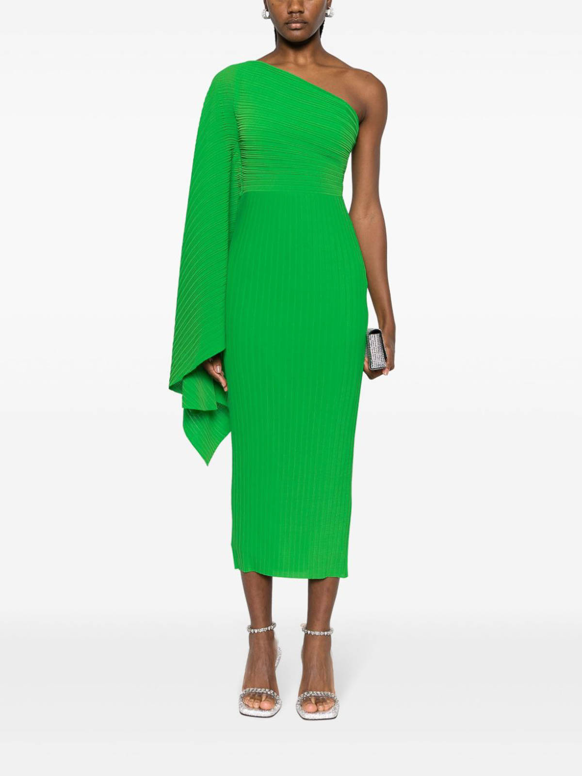 Shop Solace London Lenna One-shoulder Midi Dress In Green