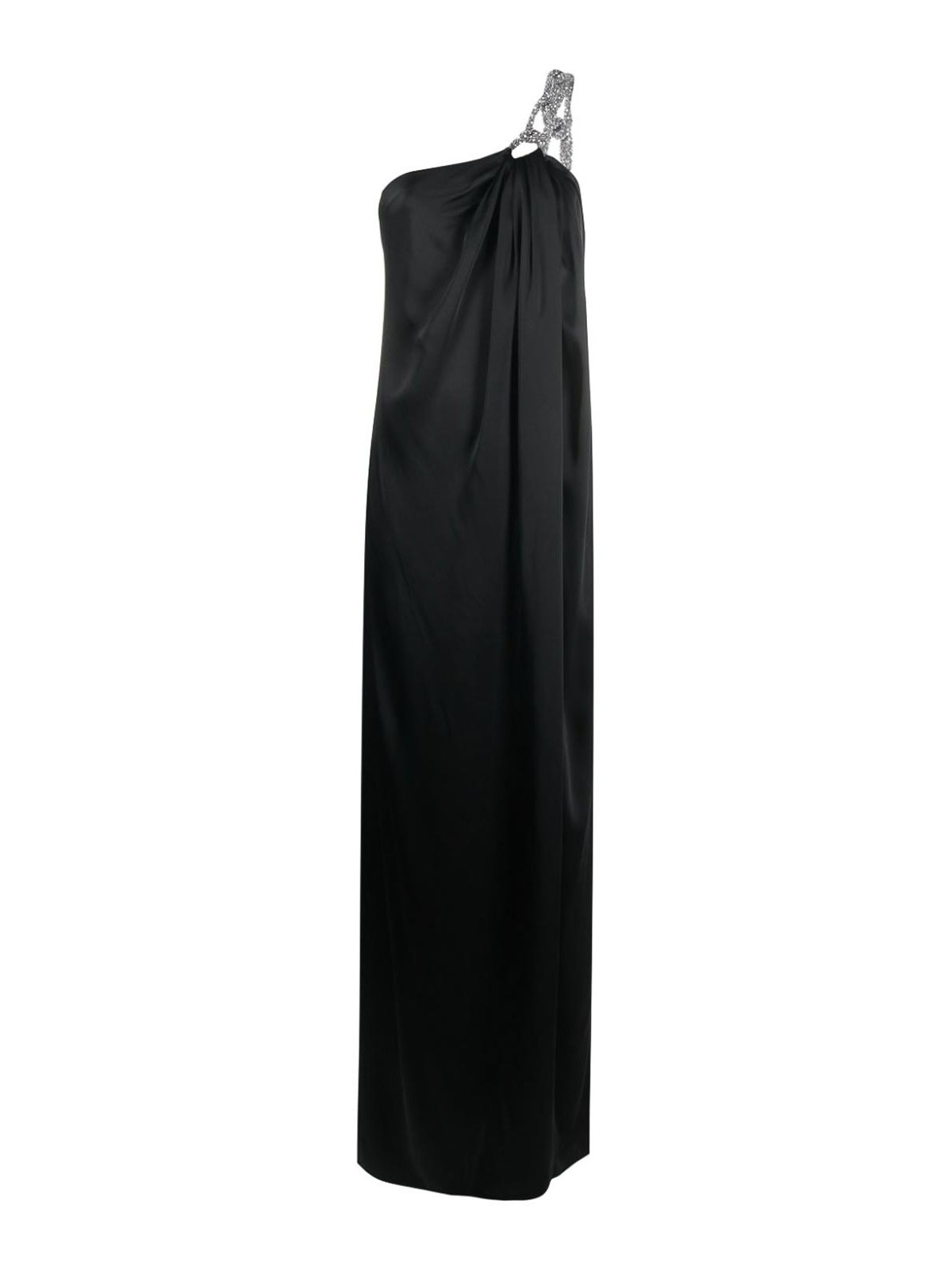 Stella Mccartney Crystal One-shoulder Long Dress In Black