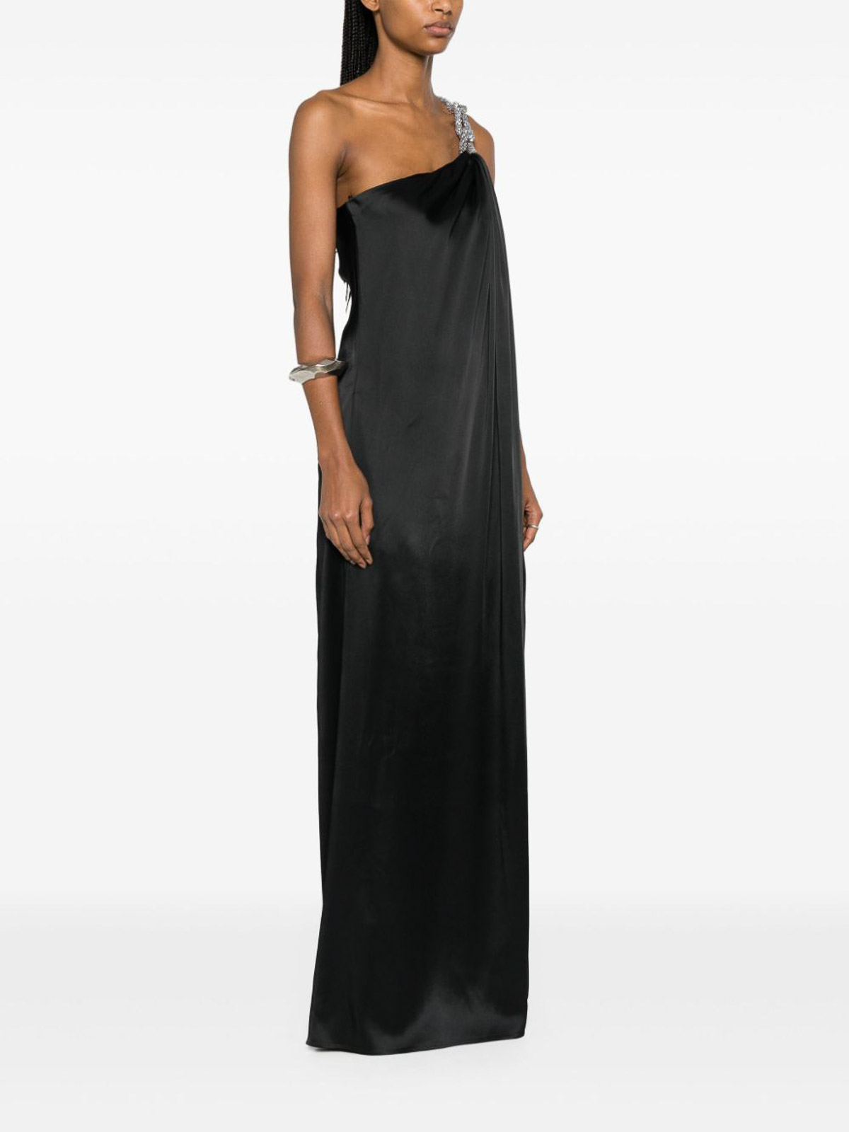 Shop Stella Mccartney Crystal One-shoulder Long Dress In Black
