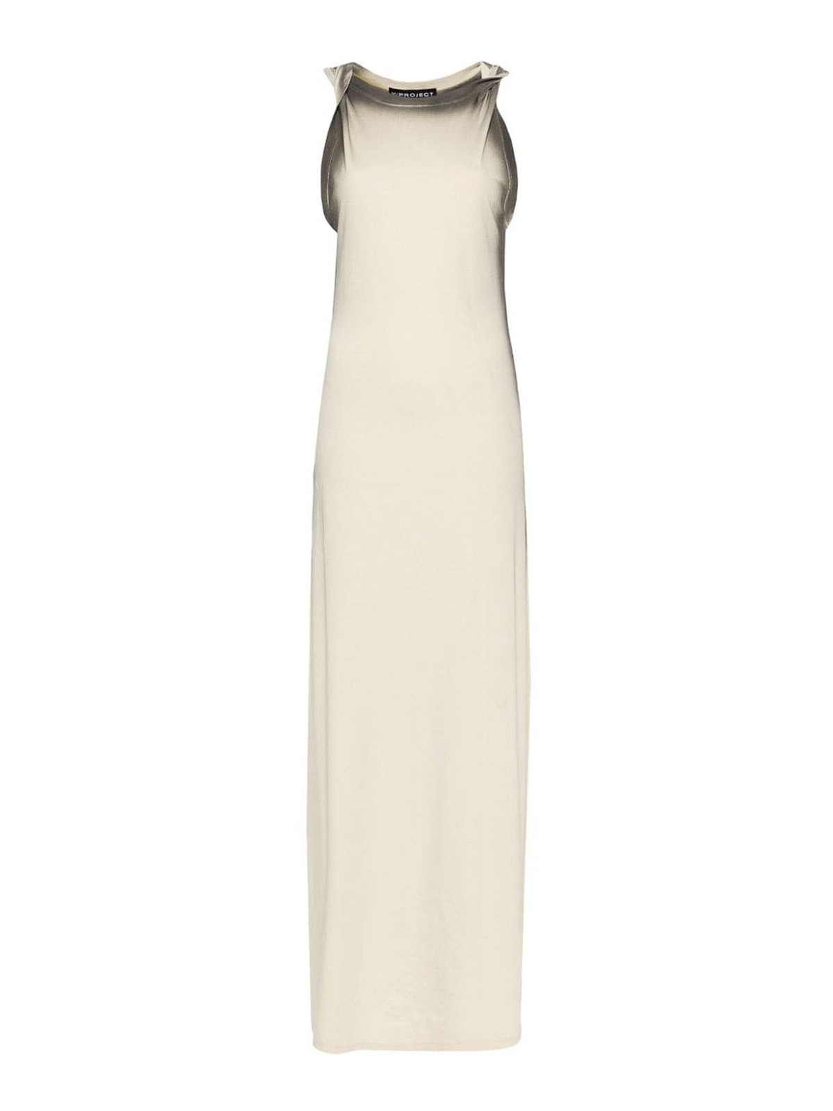 Y/project Twisted Shoulder Cotton Long Dress In Beige