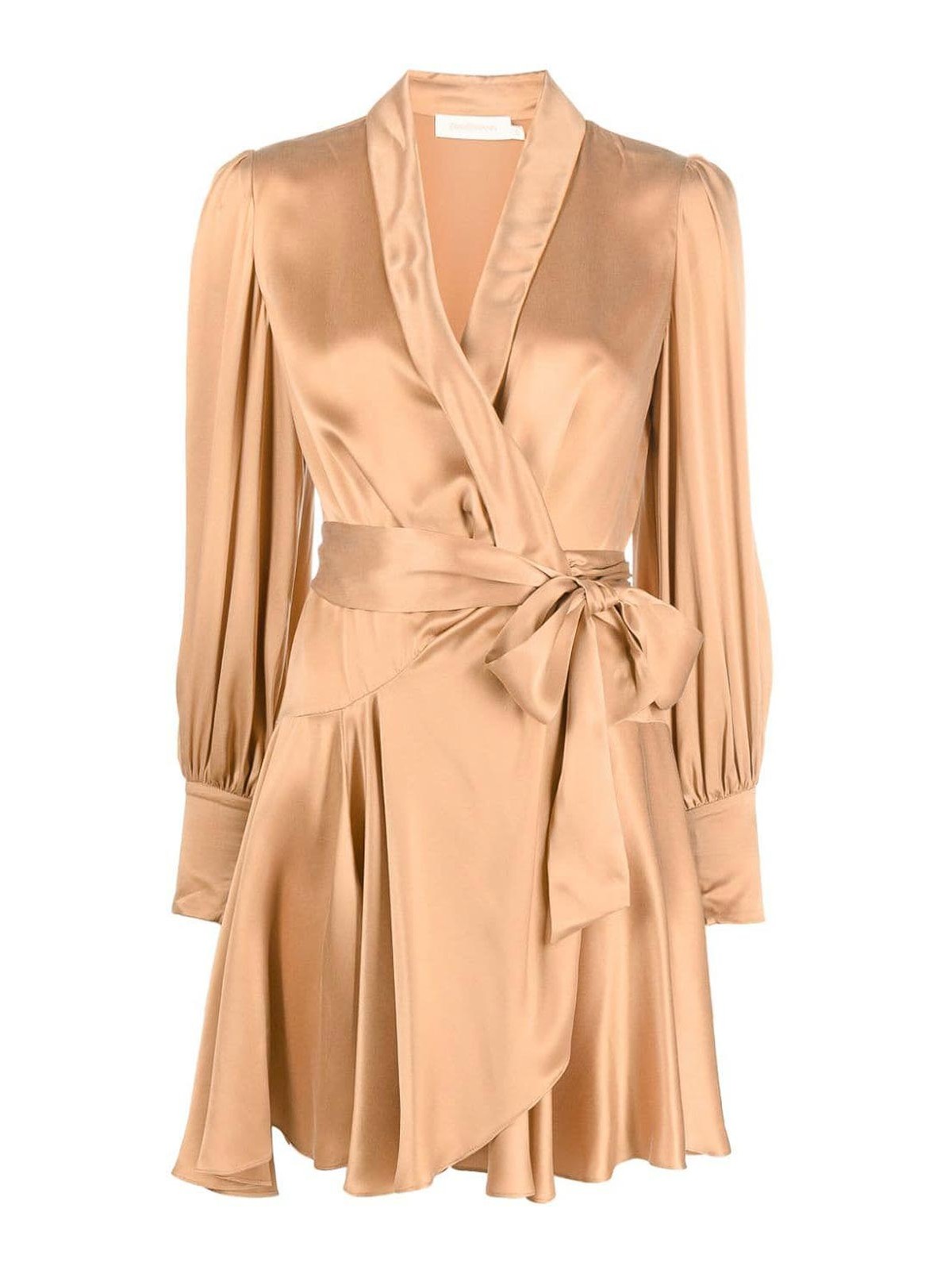 Zimmermann Silk Wrap Mini Dress In Brown