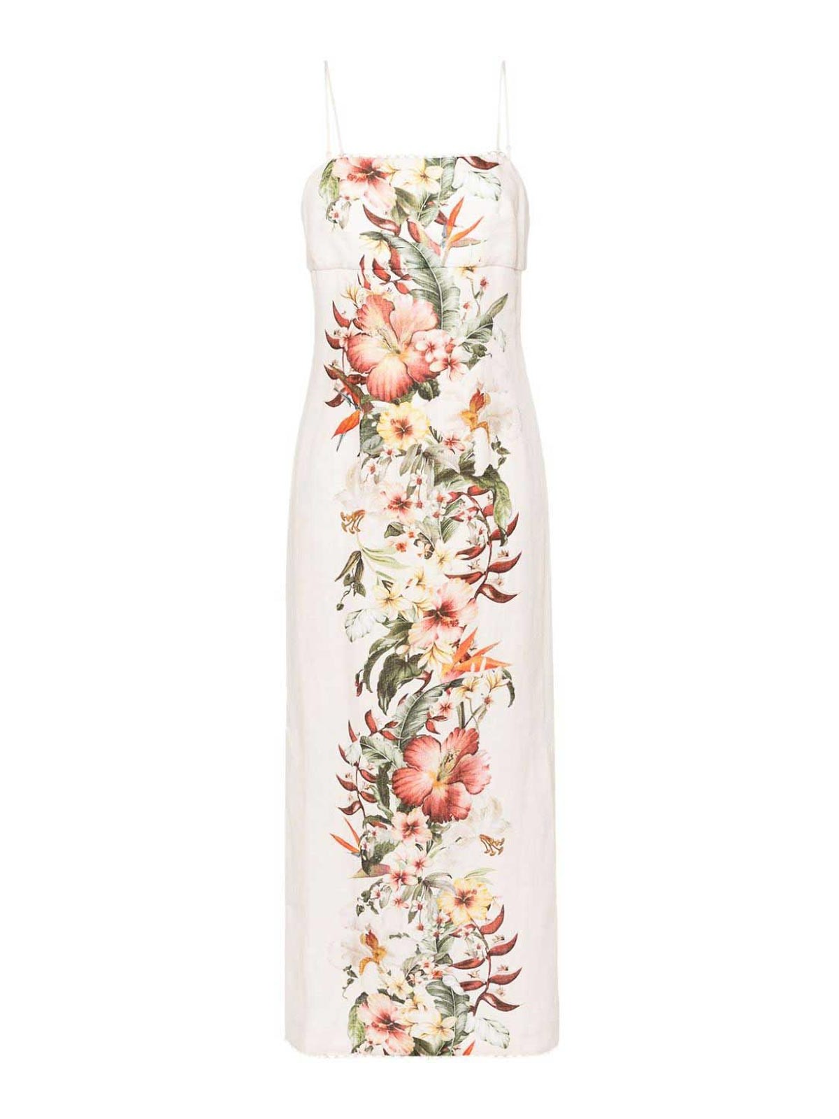 Zimmermann Floral Print Linen Pencil Dress In White