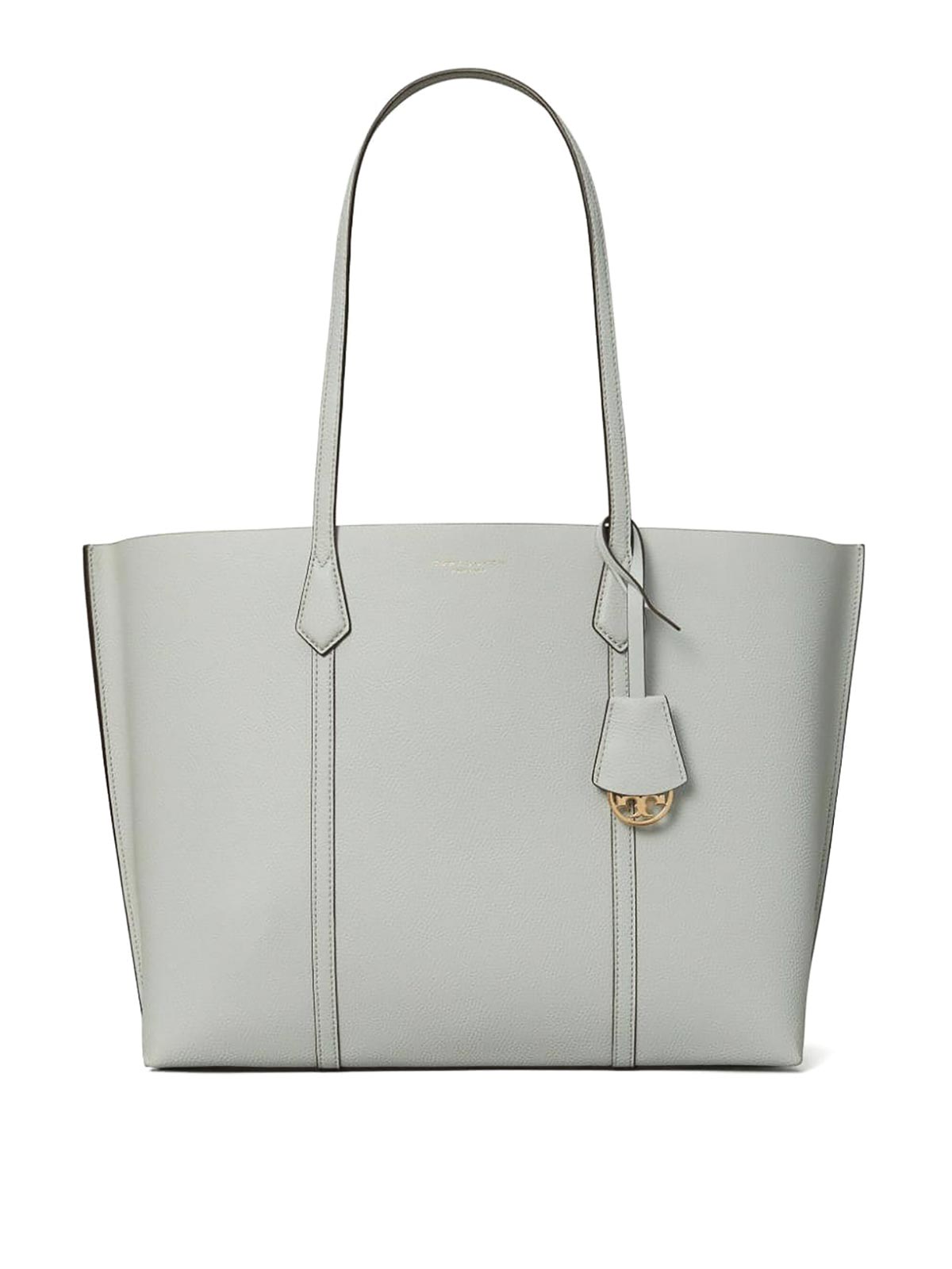 Shop Tory Burch Perry Leather Tote Bag In Grey