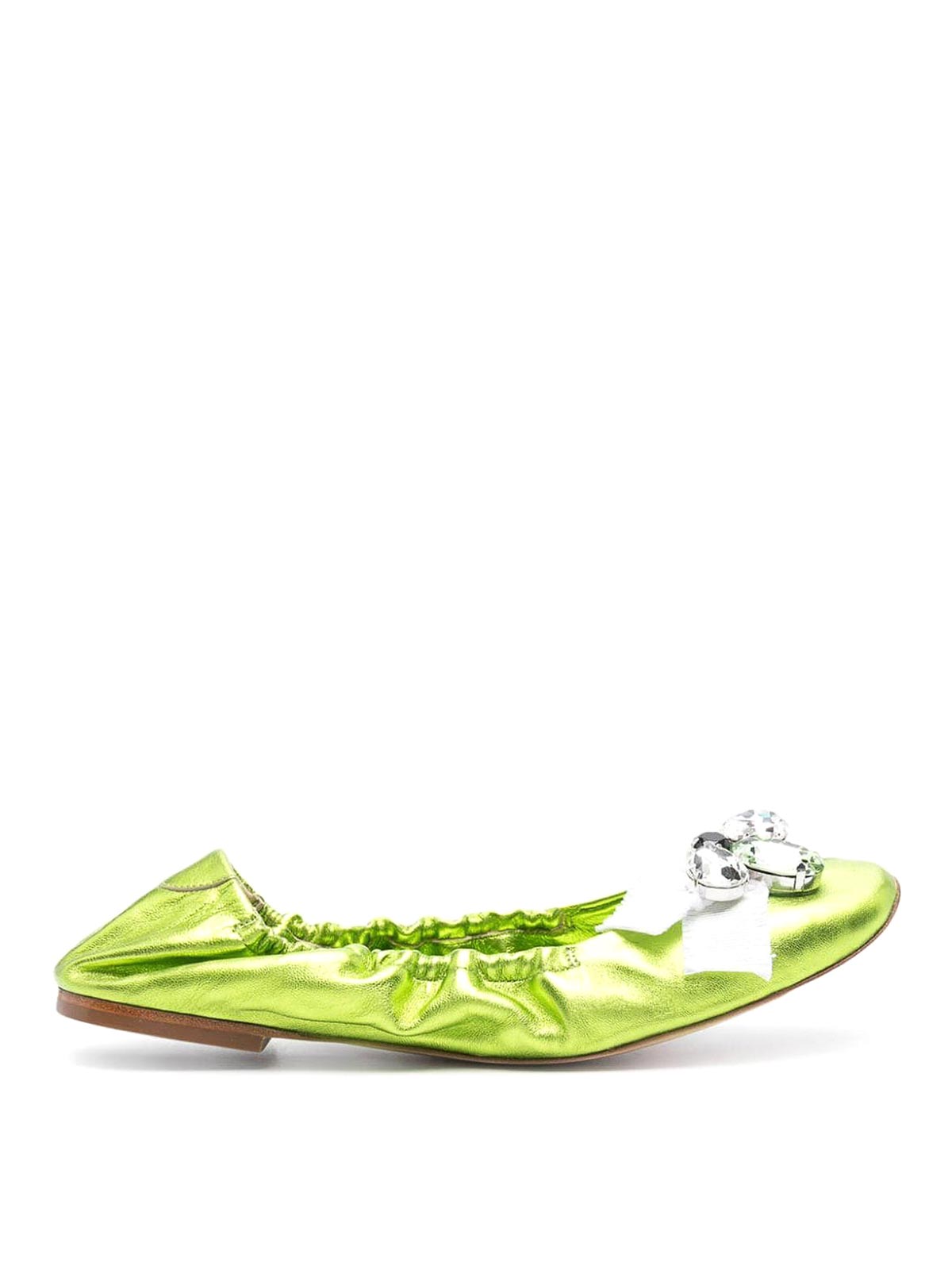 Shop Casadei Queen Bee Leather Ballets In Green