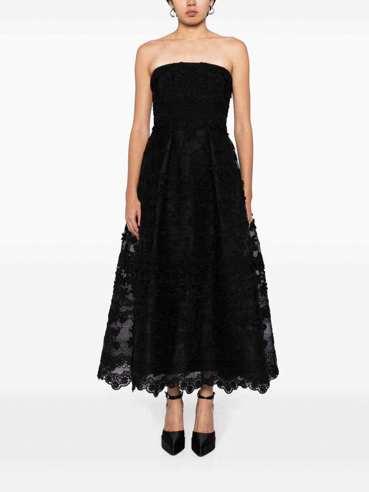 elie saab dress black Velvet Embroidered Midi Dress, Black / 8
