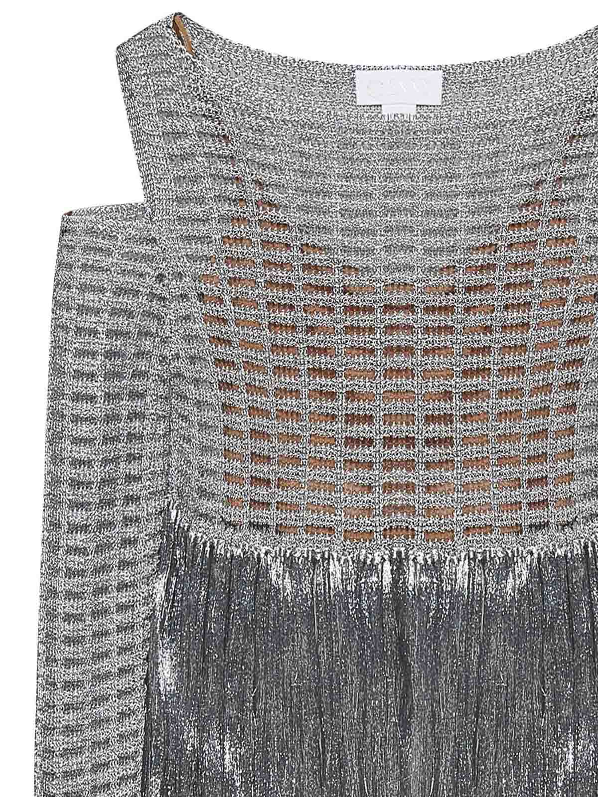 Shop Genny Long-sleeved Silver Viscose Blend Knit Top