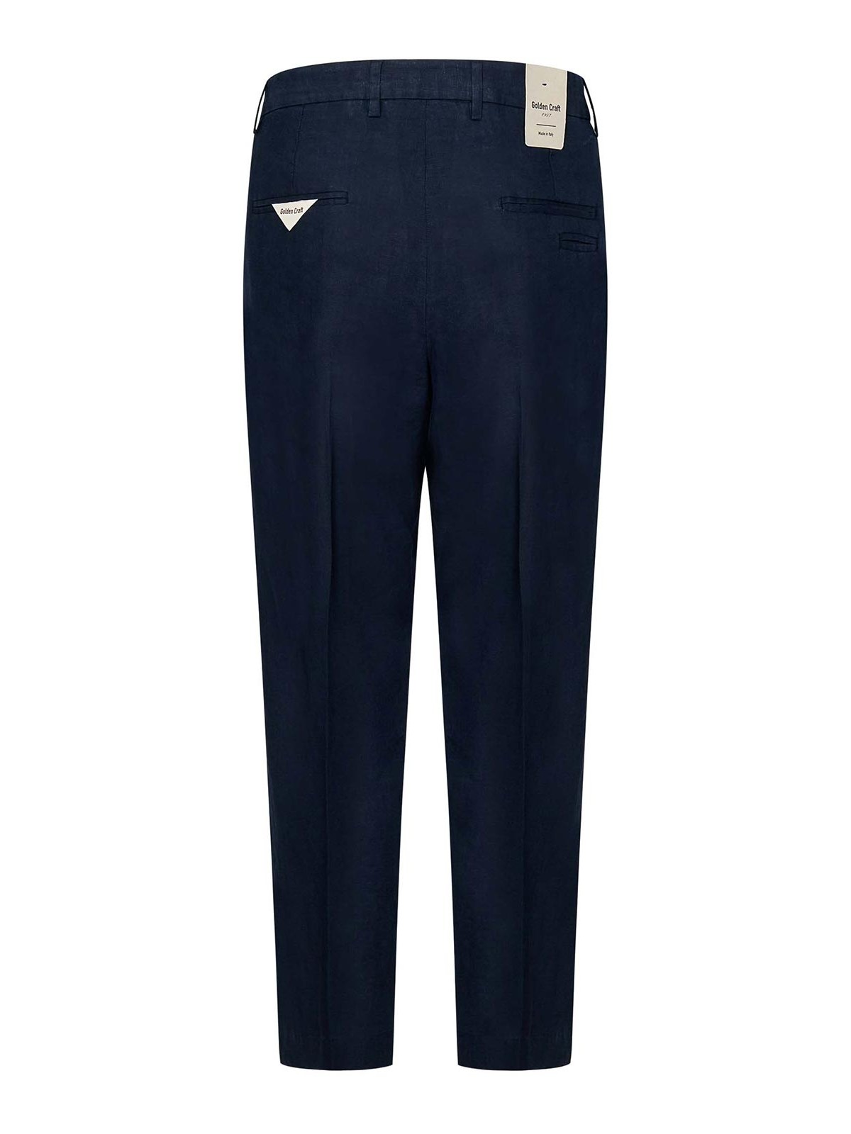 Shop Golden Craft Navy Blue Linen Chino Trousers