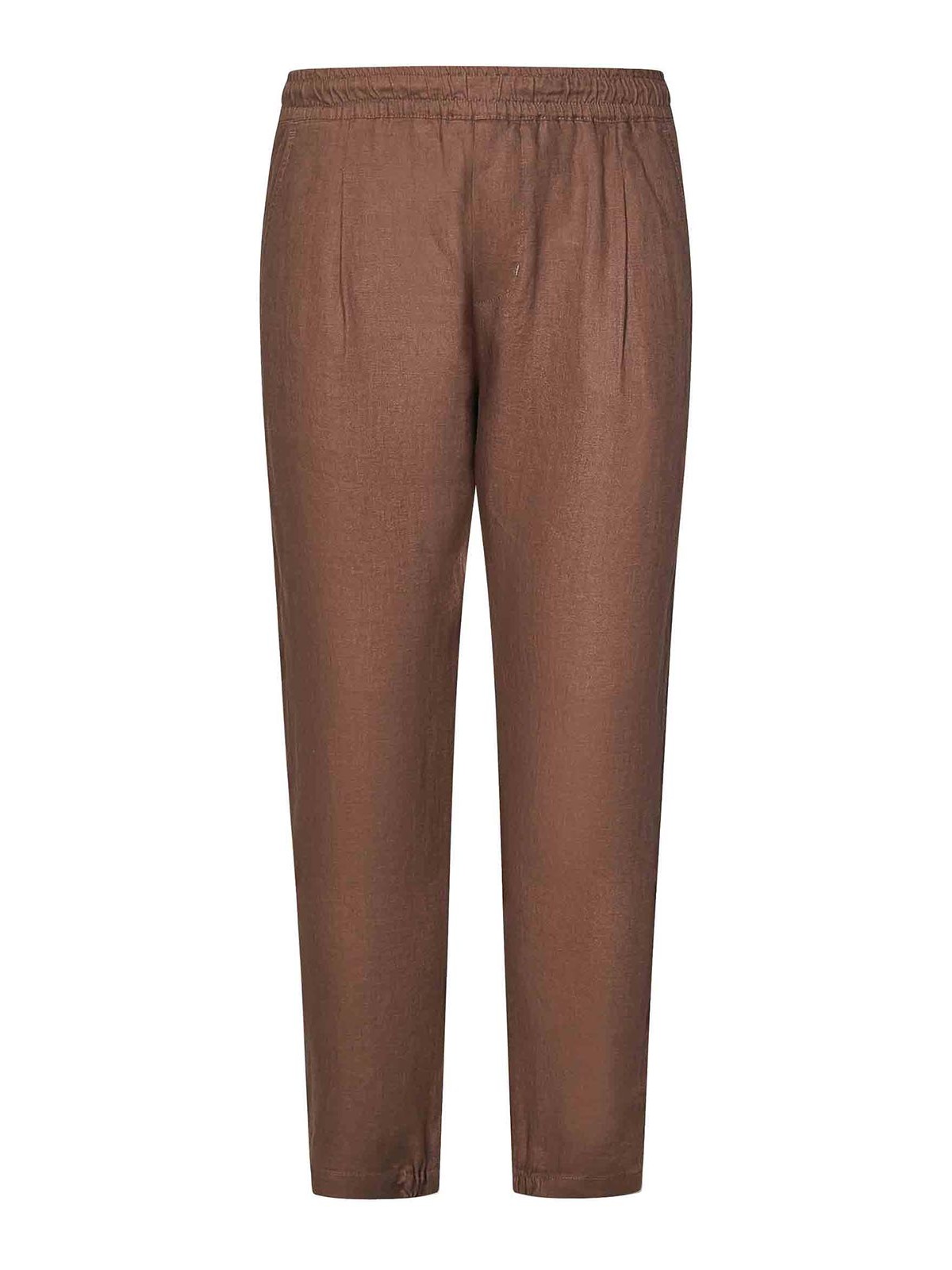 Golden Craft Brown Linen Tapered Leg Trousers