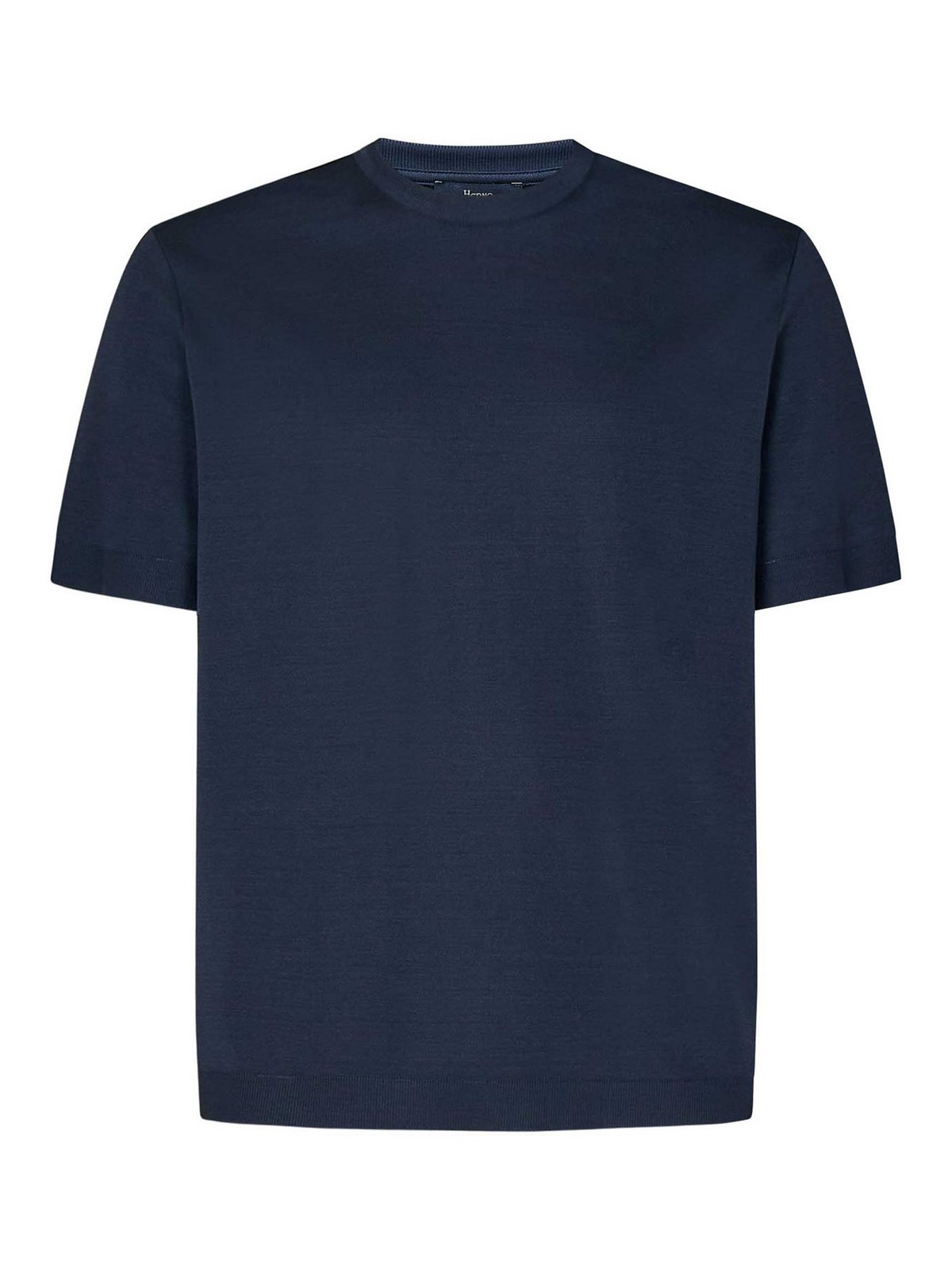 Herno Blue T-shirt In Plain Weave Cotton Piqu