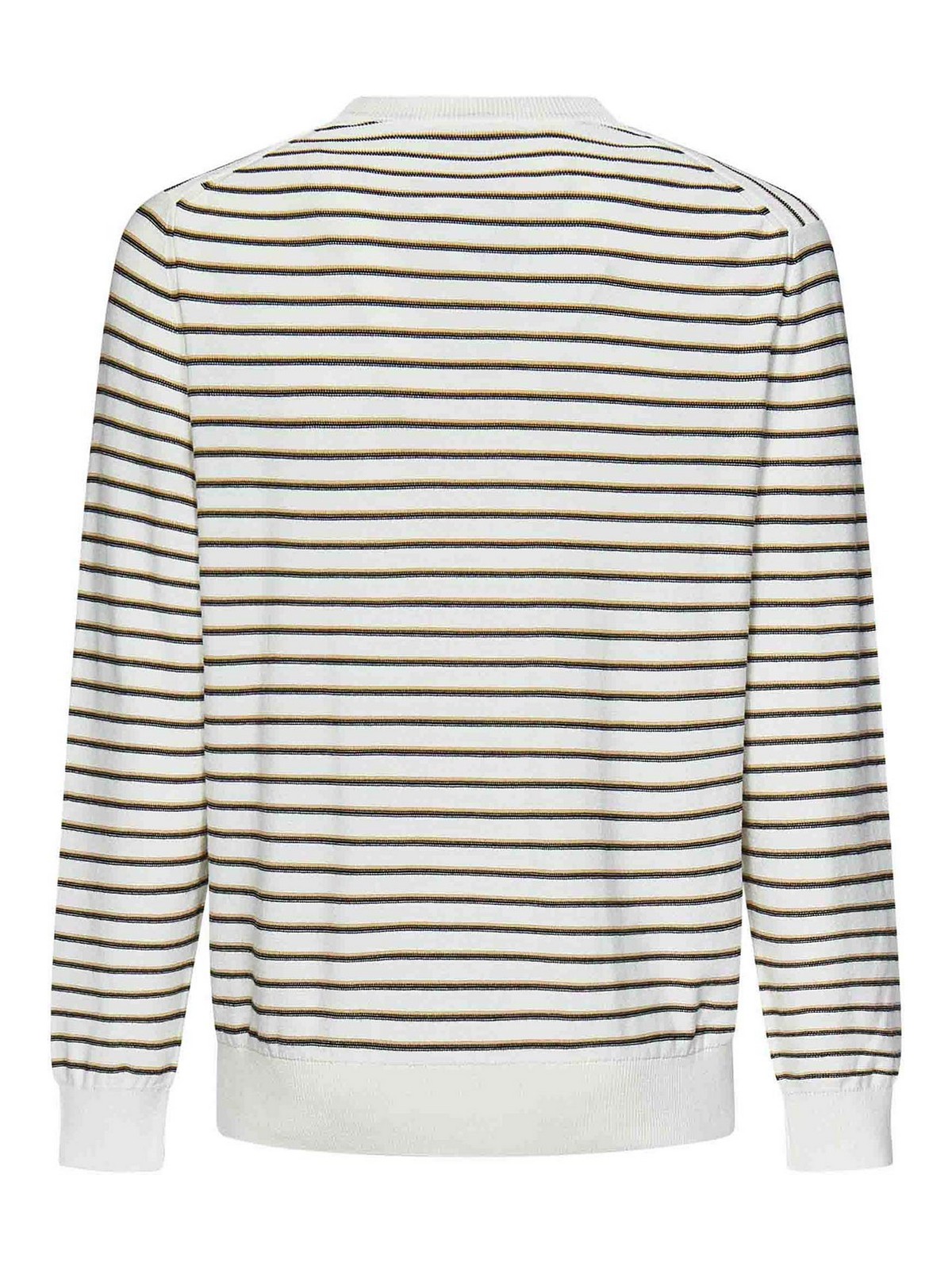 Shop Lacoste White Striped Cotton Knit Sweater