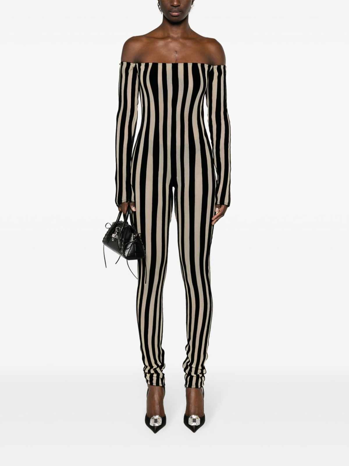 Shop Laquan Smith Striped Fitted Jumpsuit In Black