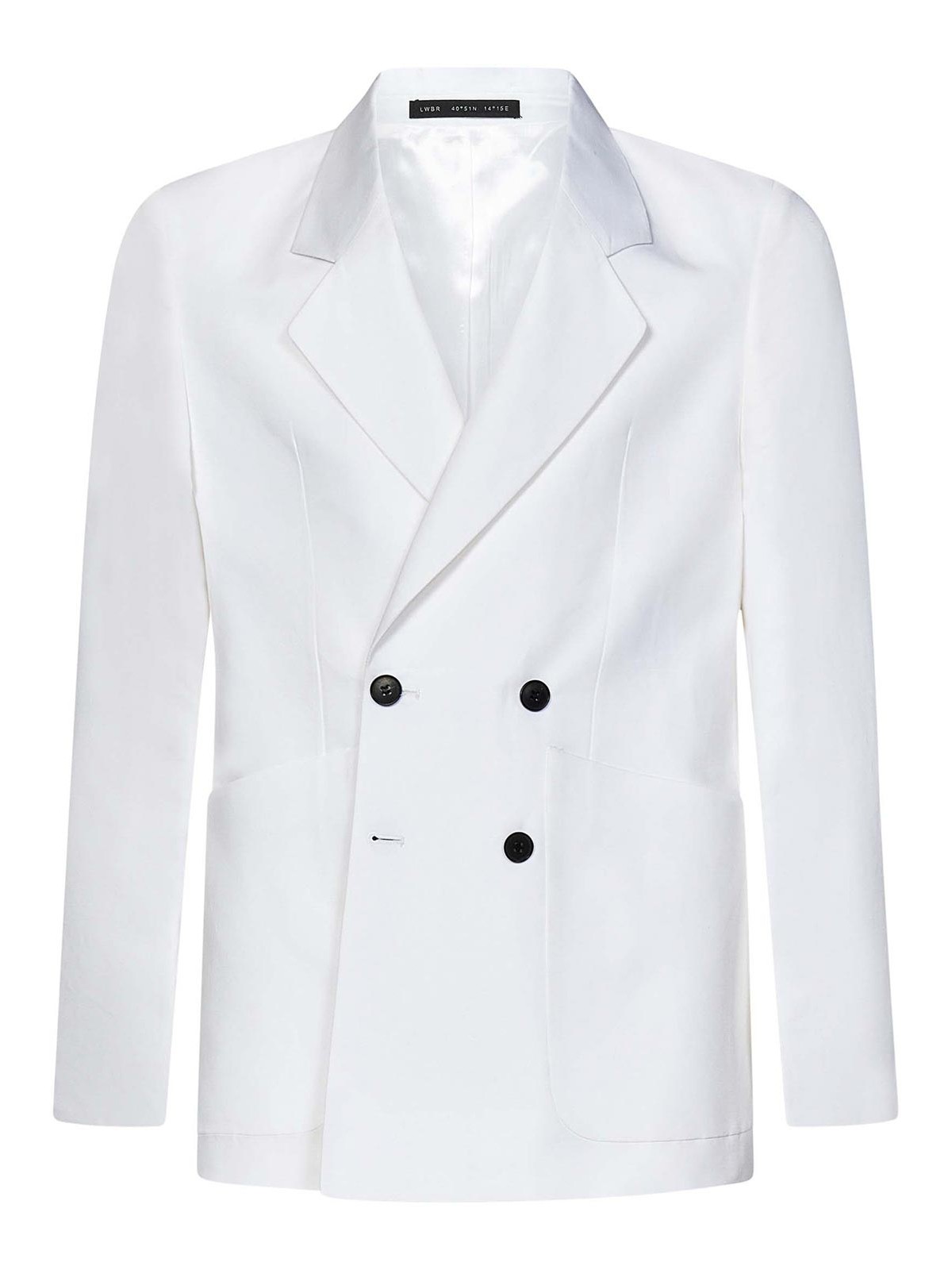 Shop Low Brand Cotton Linen Double-breasted Blazer In White