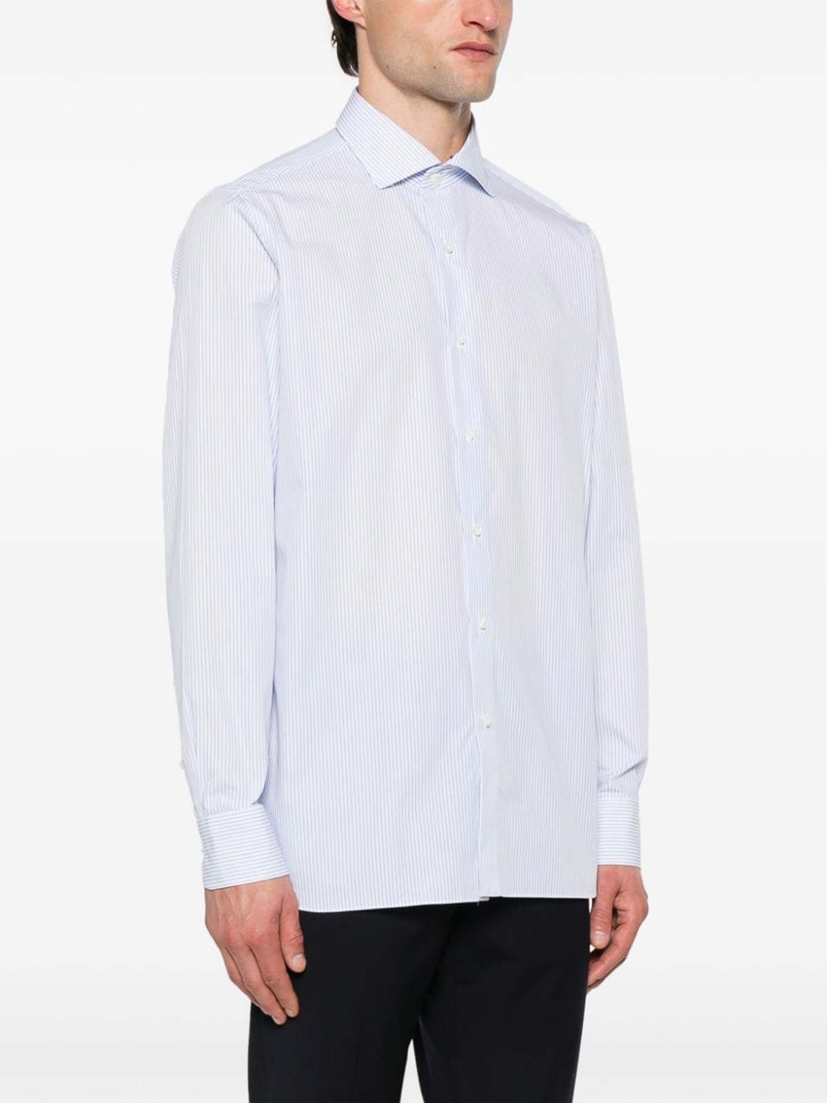 Shop Luigi Borrelli White Cotton Poplin Shirt In Blue