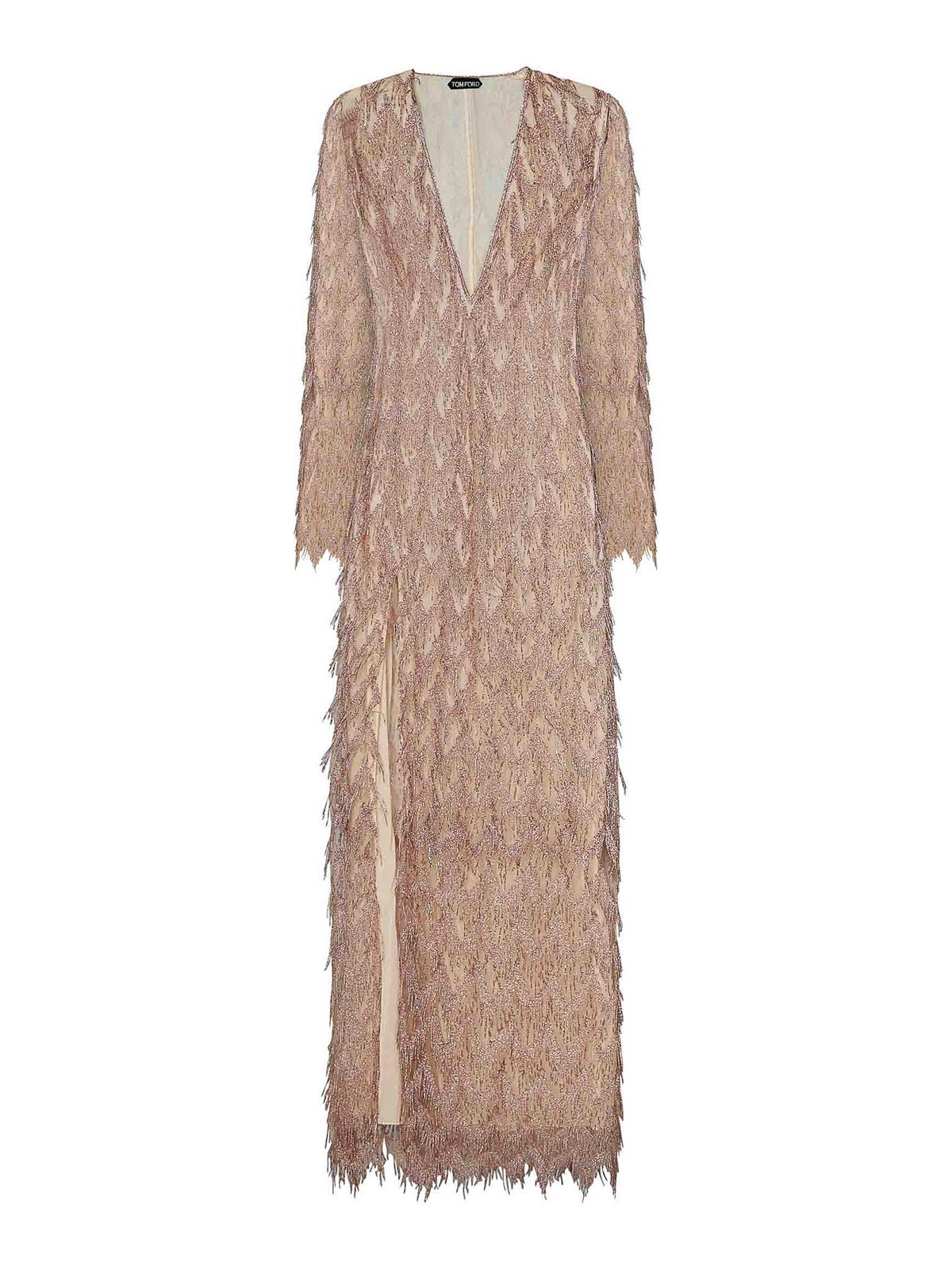 tom ford embroidered dress Tom Ford - Sequin Embroidery V-Neck Evening Dress in Polyester Gold for Women