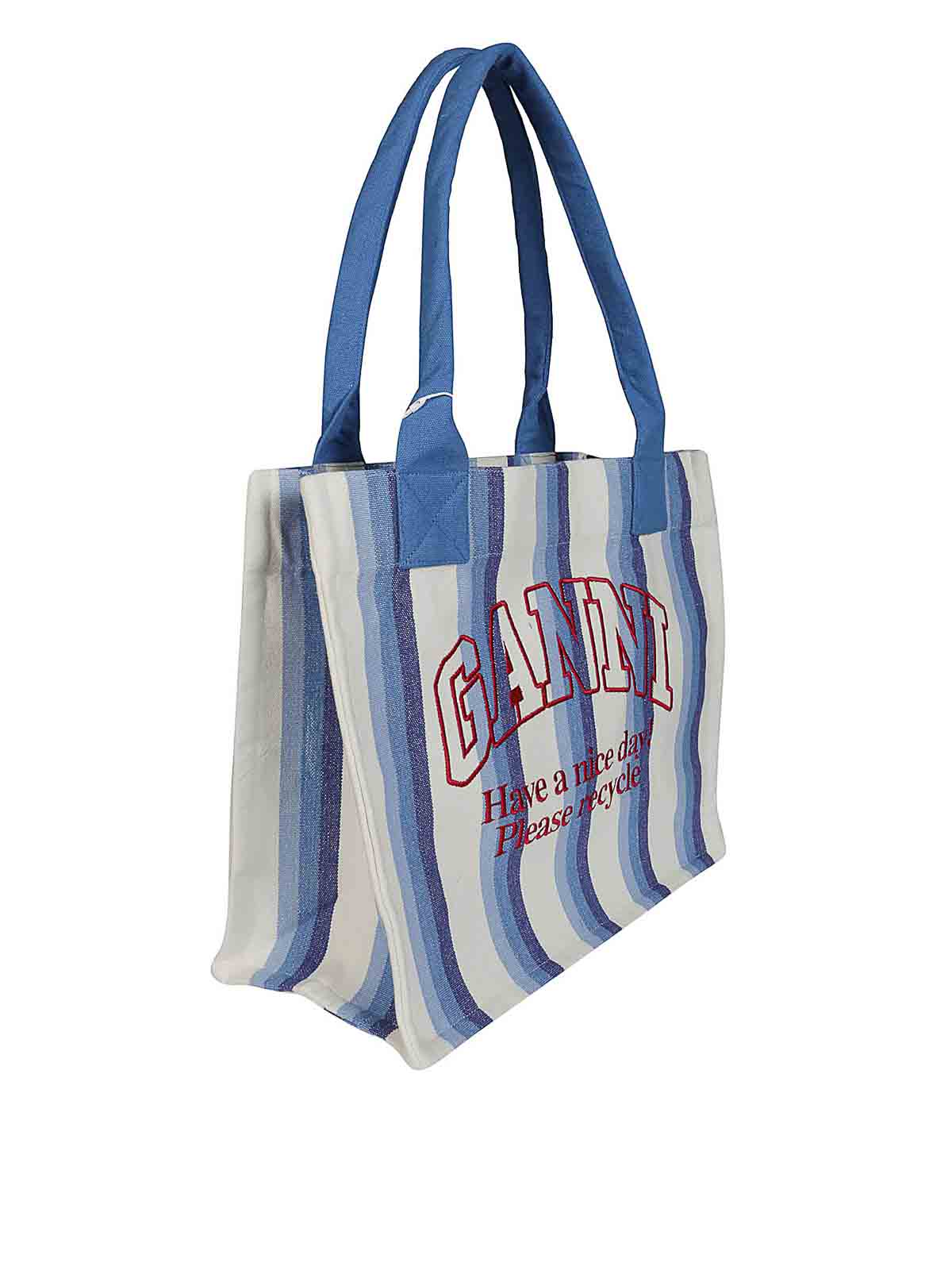 GANNI 青 トートバッグ メッセージプリント Ganni【ガニー】large easy shopper denim 