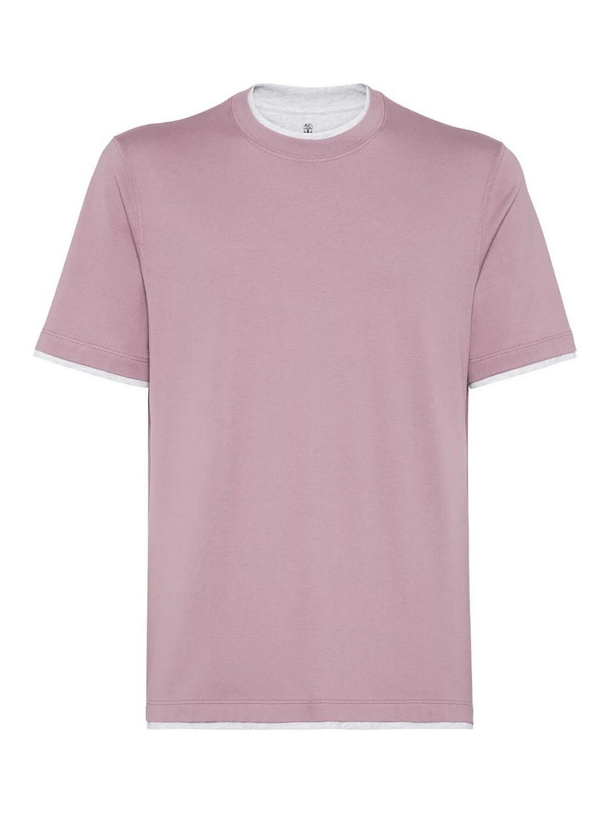 Shop Brunello Cucinelli Crew-neck T-shirt With Faux-layering In Light Purple