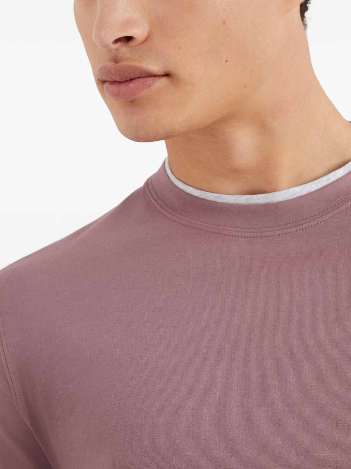 Shop Brunello Cucinelli Crew-neck T-shirt With Faux-layering In Light Purple
