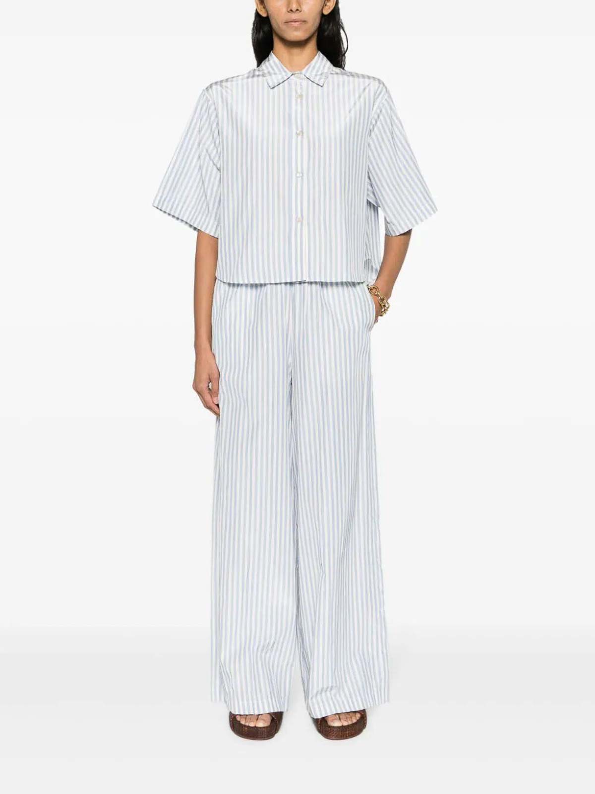 Shop Forte Forte Striped Chic Taffetas Palazzo Pants In Light Blue