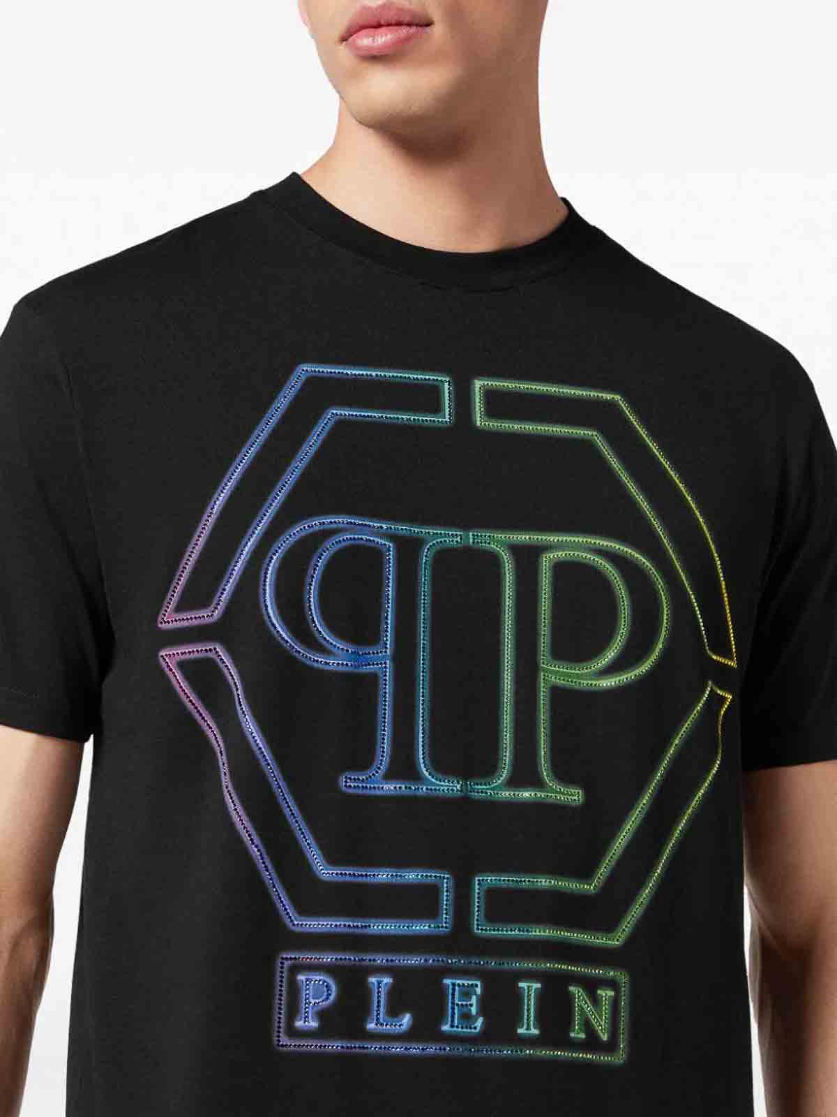 Shop Philipp Plein Embroidered Round-neck T-shirt In Black