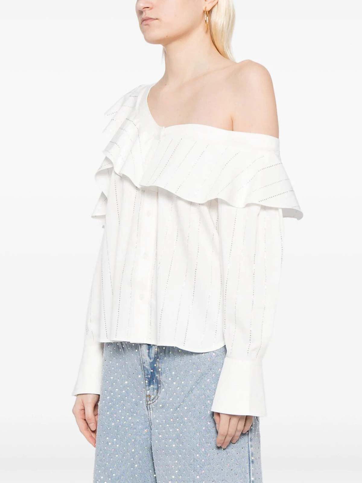 Tシャツ・カットソー SELF PORTRAIT DRAPED TOP WITH RHINESTONES self-portrait Draped Top With Rhinestones Self-Portrait