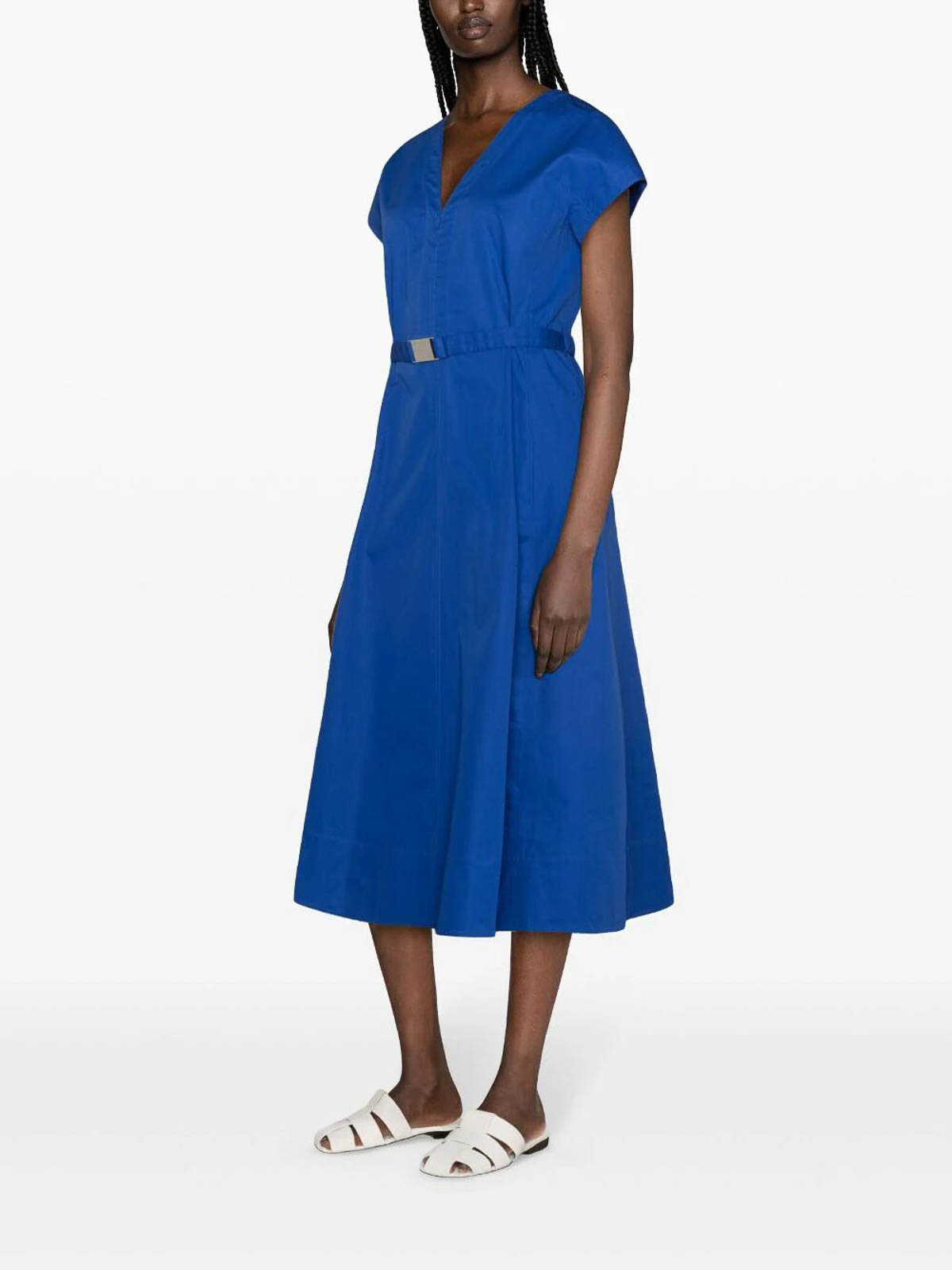 Shop Tory Burch Waisted V-neck Dress In Blue