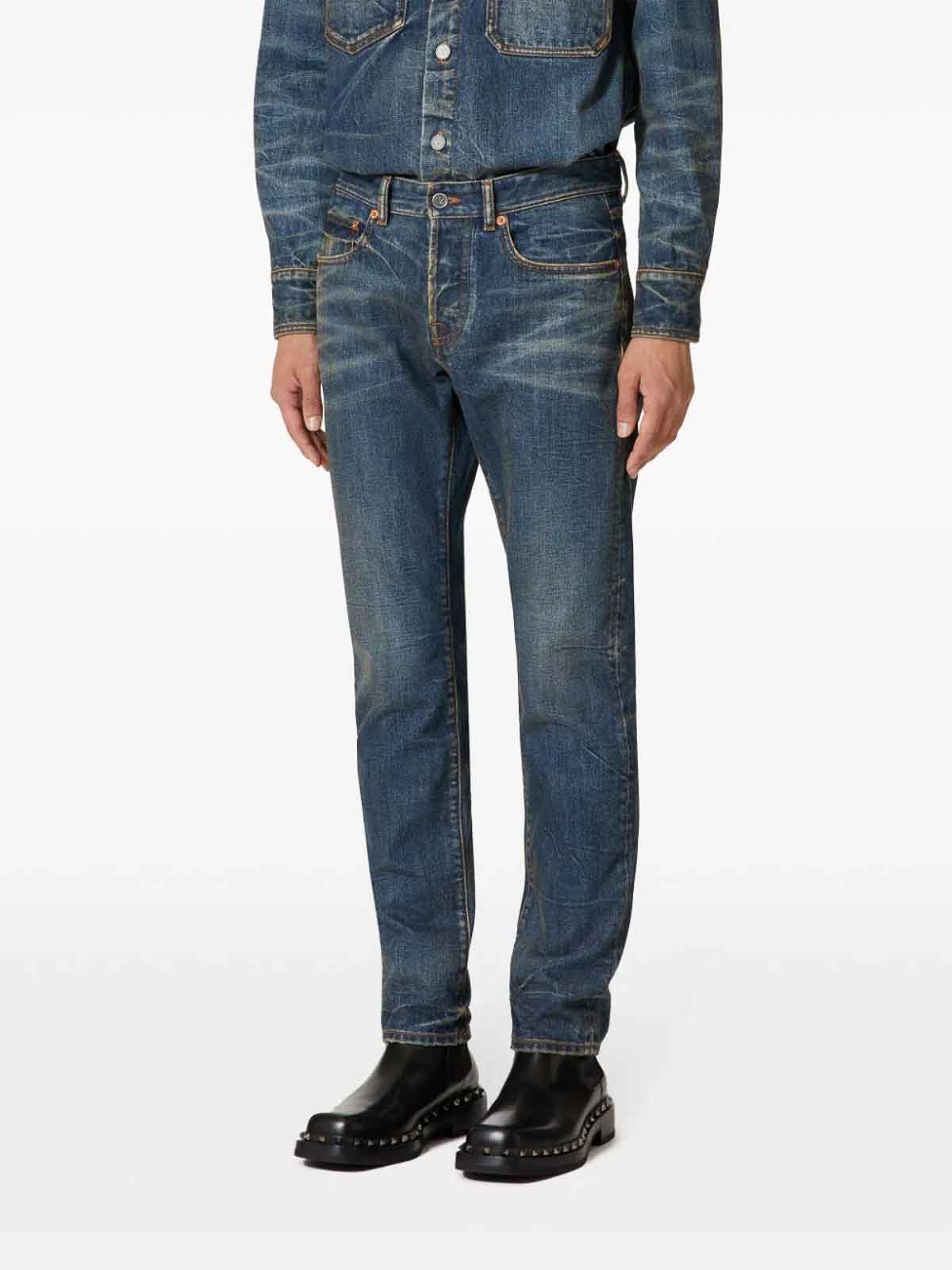 Shop Valentino Cotton Jeans In Dark Wash