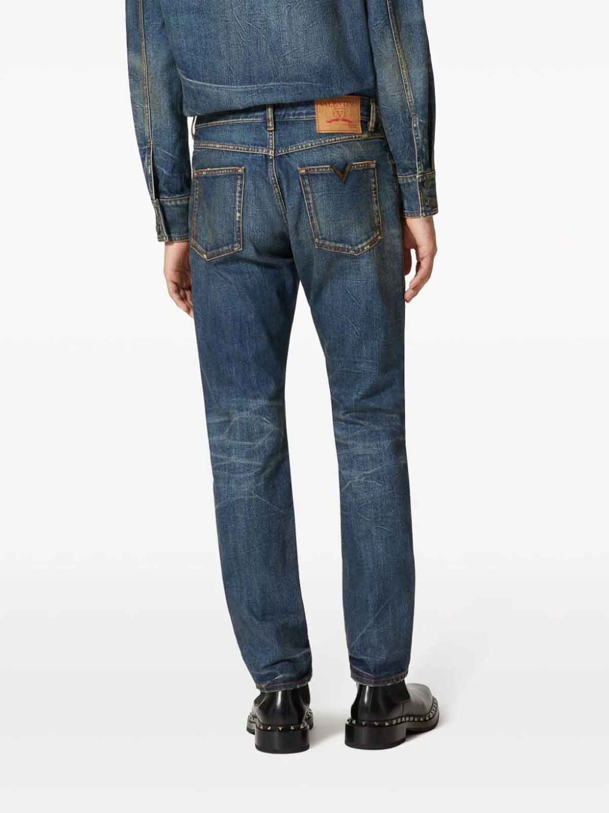Shop Valentino Cotton Jeans In Dark Wash