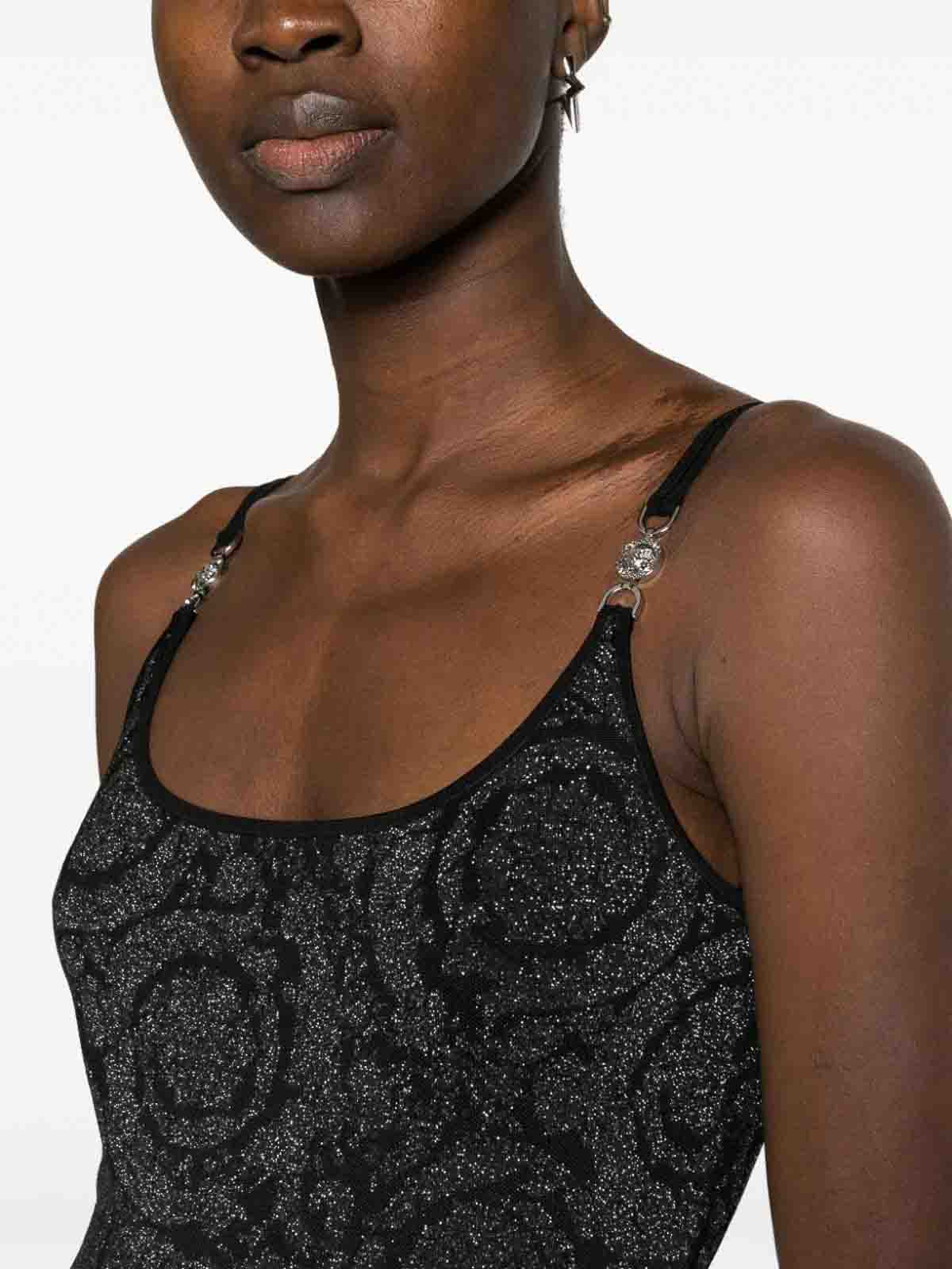 Shop Versace Barocco Texture Knit Midi Dress In Black