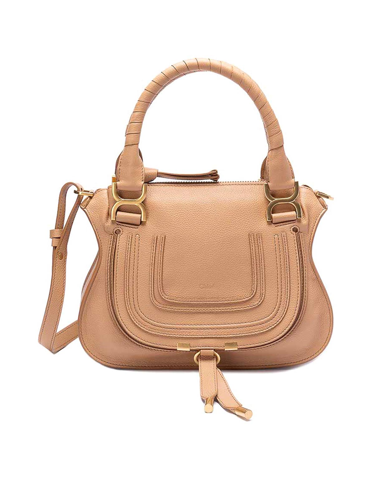 Chloé Marcie Small Double Carry Bag In Beige