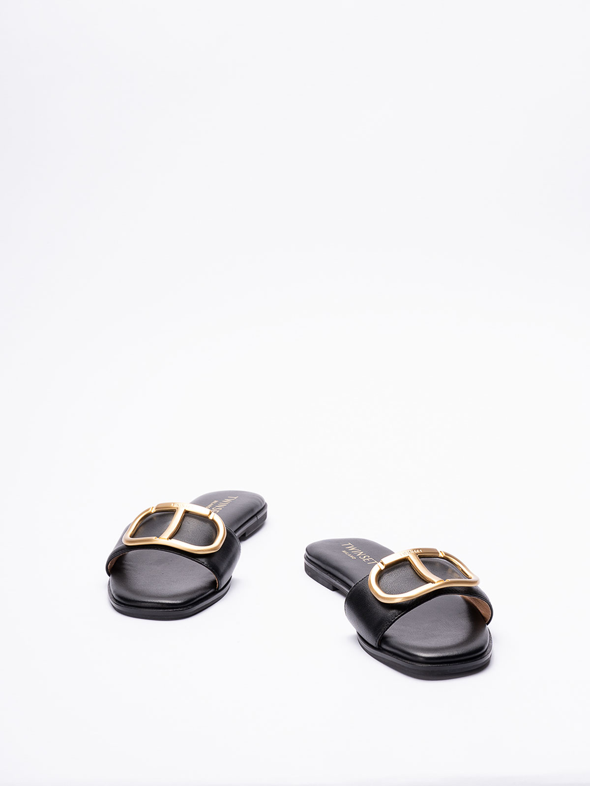 Shop Twinset Calfskin Sandals In Black