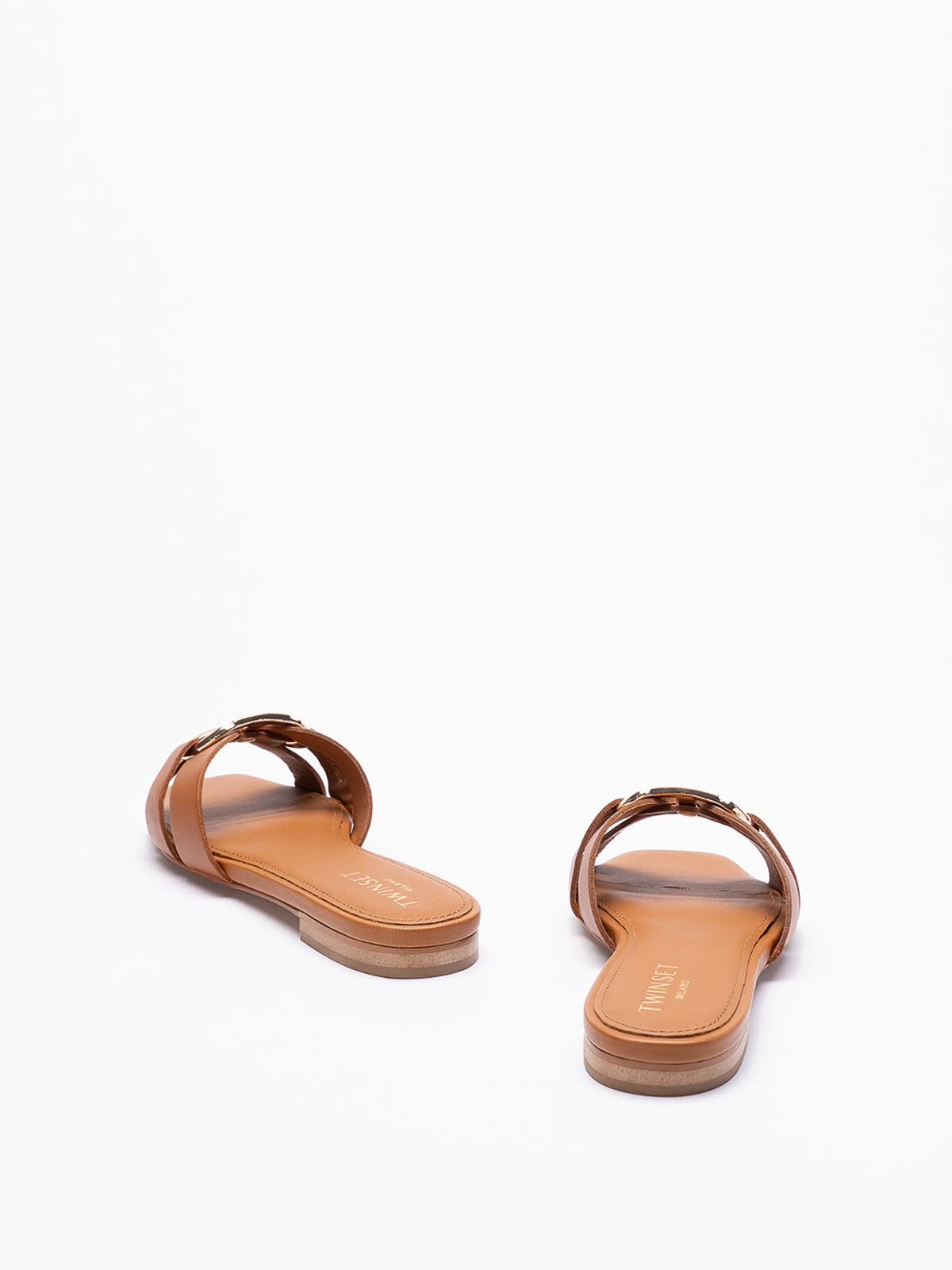 Shop Twinset Oval T Logo Sandals In Brown